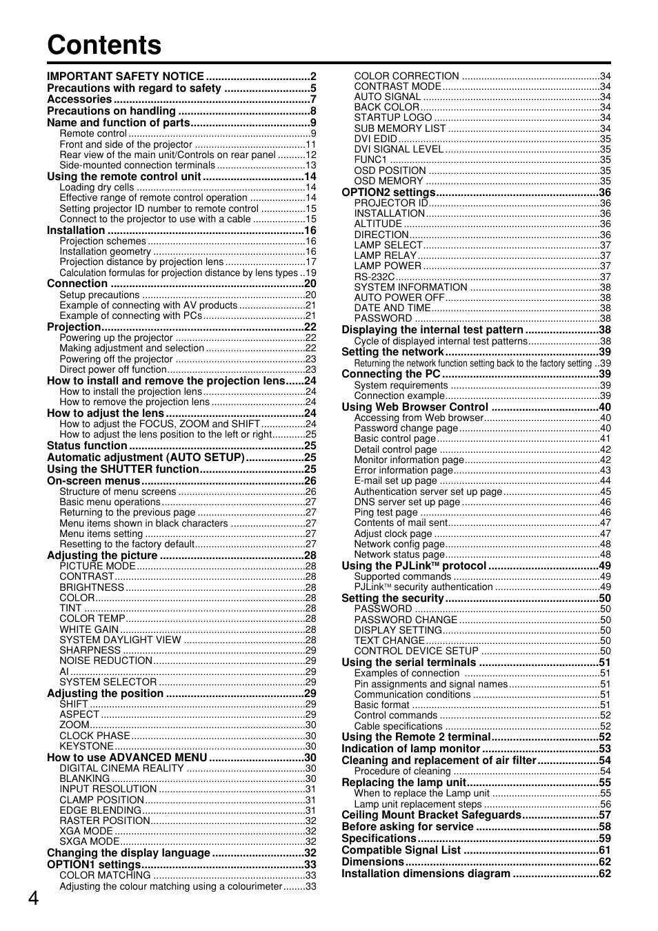 Panasonic PT-D5700EL User Manual | Page 4 / 64