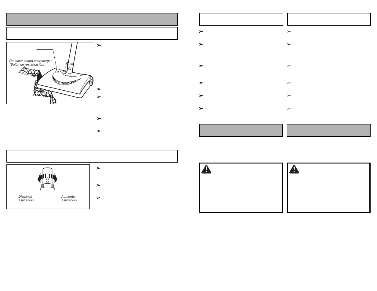 Feature chart, Features, Avertissement | Advertencia, Overload protector, Suction control | Panasonic MC-CG902 User Manual | Page 18 / 56