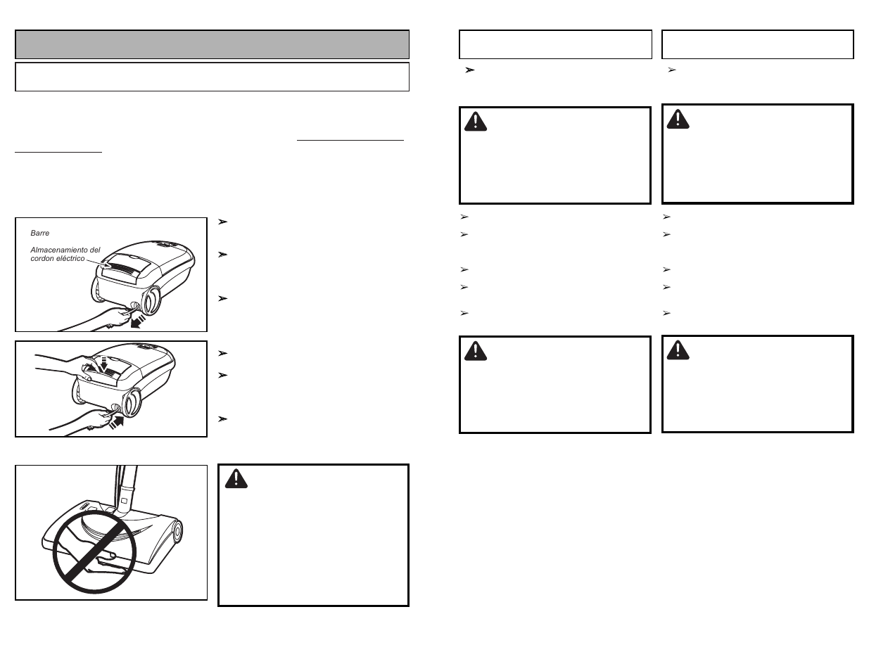 To operate vacuum cleaner, Avertissement, Advertencia | Attention, Cuidado, Caution, Power cord | Panasonic MC-CG902 User Manual | Page 22 / 56