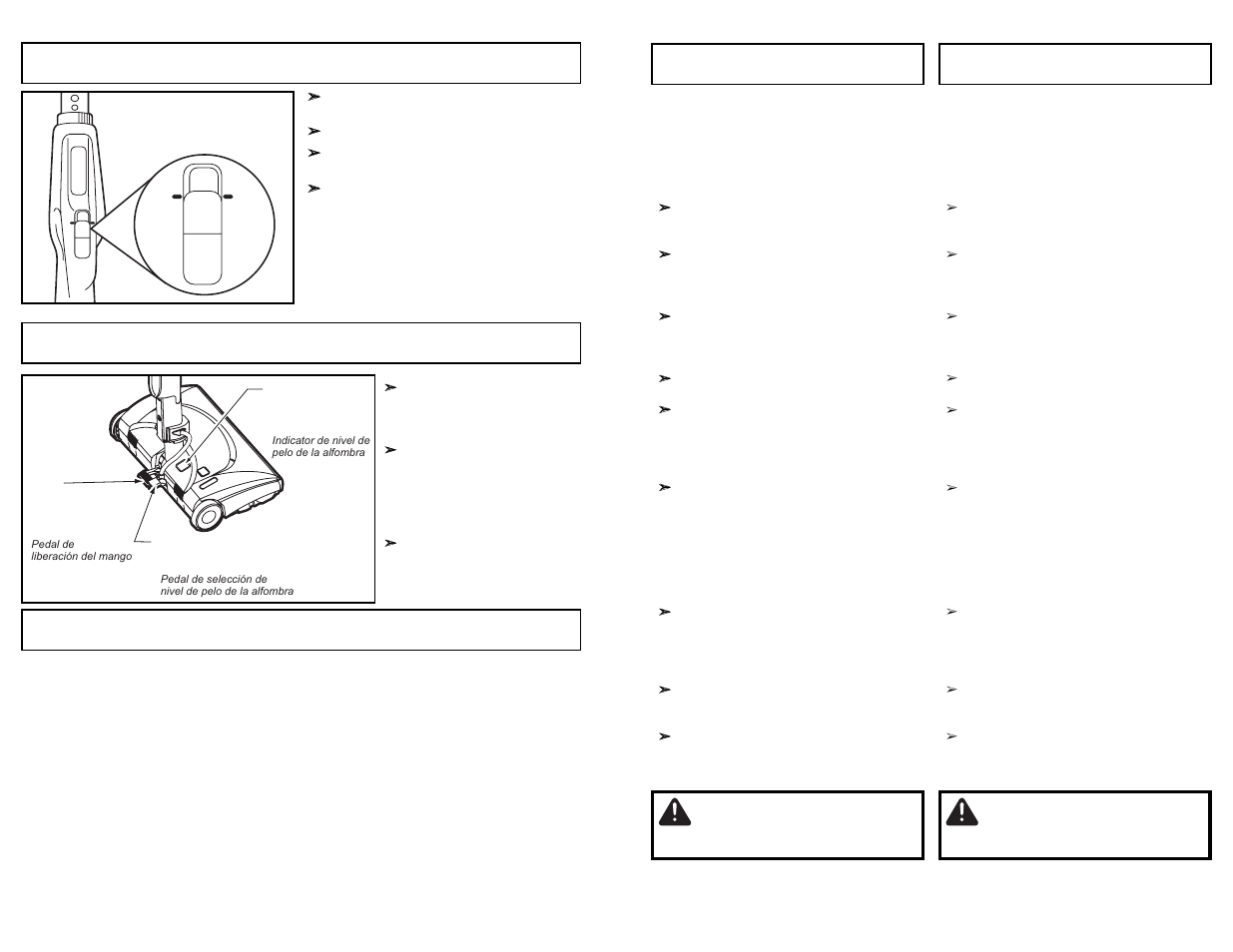 Attention, Cuidado, Handle adjustments suggested pile height settings | On-off switch | Panasonic MC-CG902 User Manual | Page 24 / 56