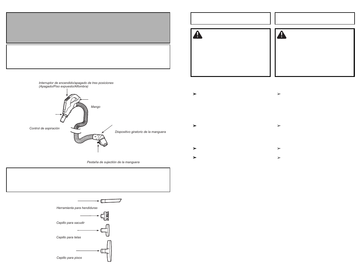 Parts identification, Avertissement, Advertencia | Nomenclature identificación de piezas, Hose, Tools | Panasonic MC-CG902 User Manual | Page 45 / 56