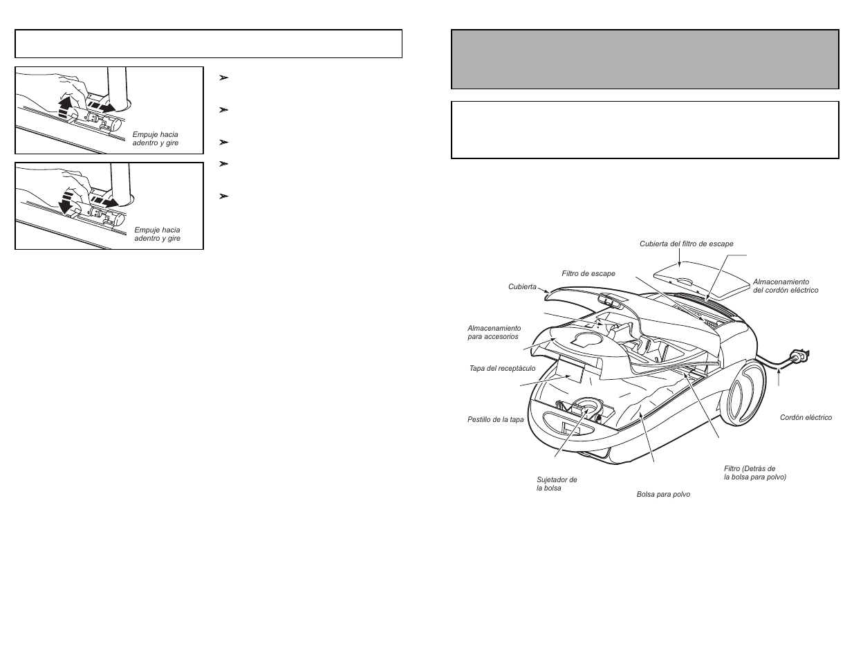 Parts identification, Nomenclature identificación de piezas, Canister | Replacing headlight bulb | Panasonic MC-CG902 User Manual | Page 46 / 56