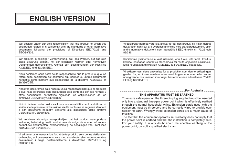 English version | Panasonic WV-CLR920A User Manual | Page 2 / 50