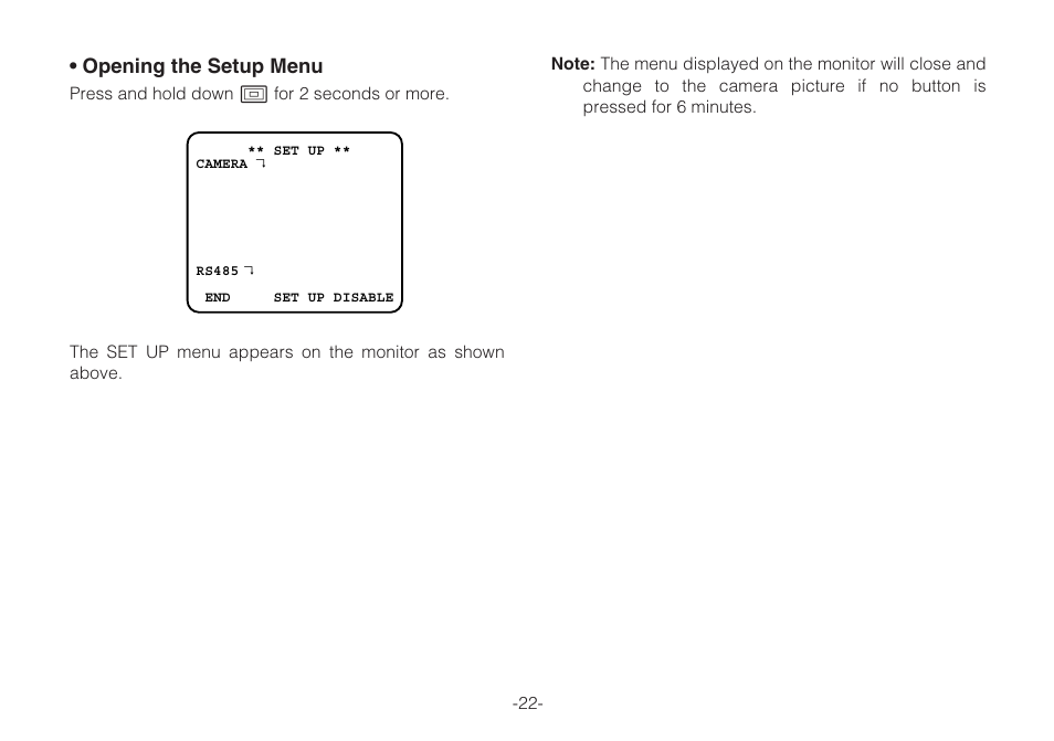 Opening the setup menu | Panasonic WV-CLR920A User Manual | Page 22 / 50