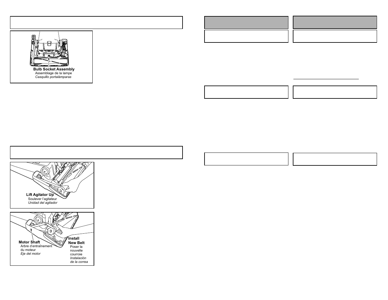 Replacing headlight bulb, Replacing belt, Para operar la aspiradora fonctionnement | Panasonic MC-V5737 User Manual | Page 30 / 48