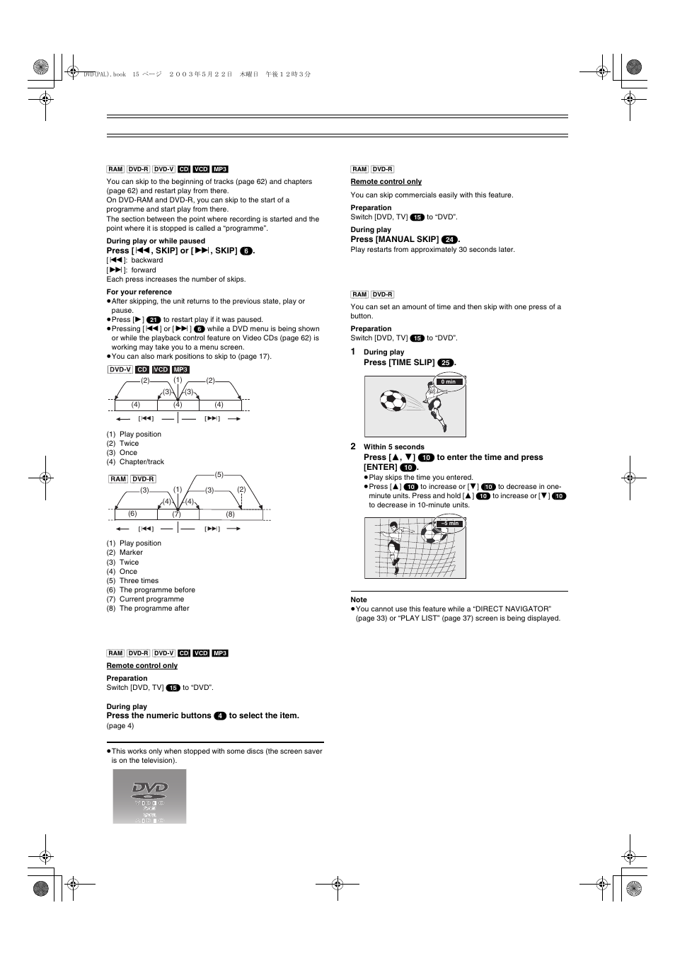Skipping, Manual skip, Selecting an amount of time to skip — time slip | Panasonic DMR-E51 User Manual | Page 15 / 70