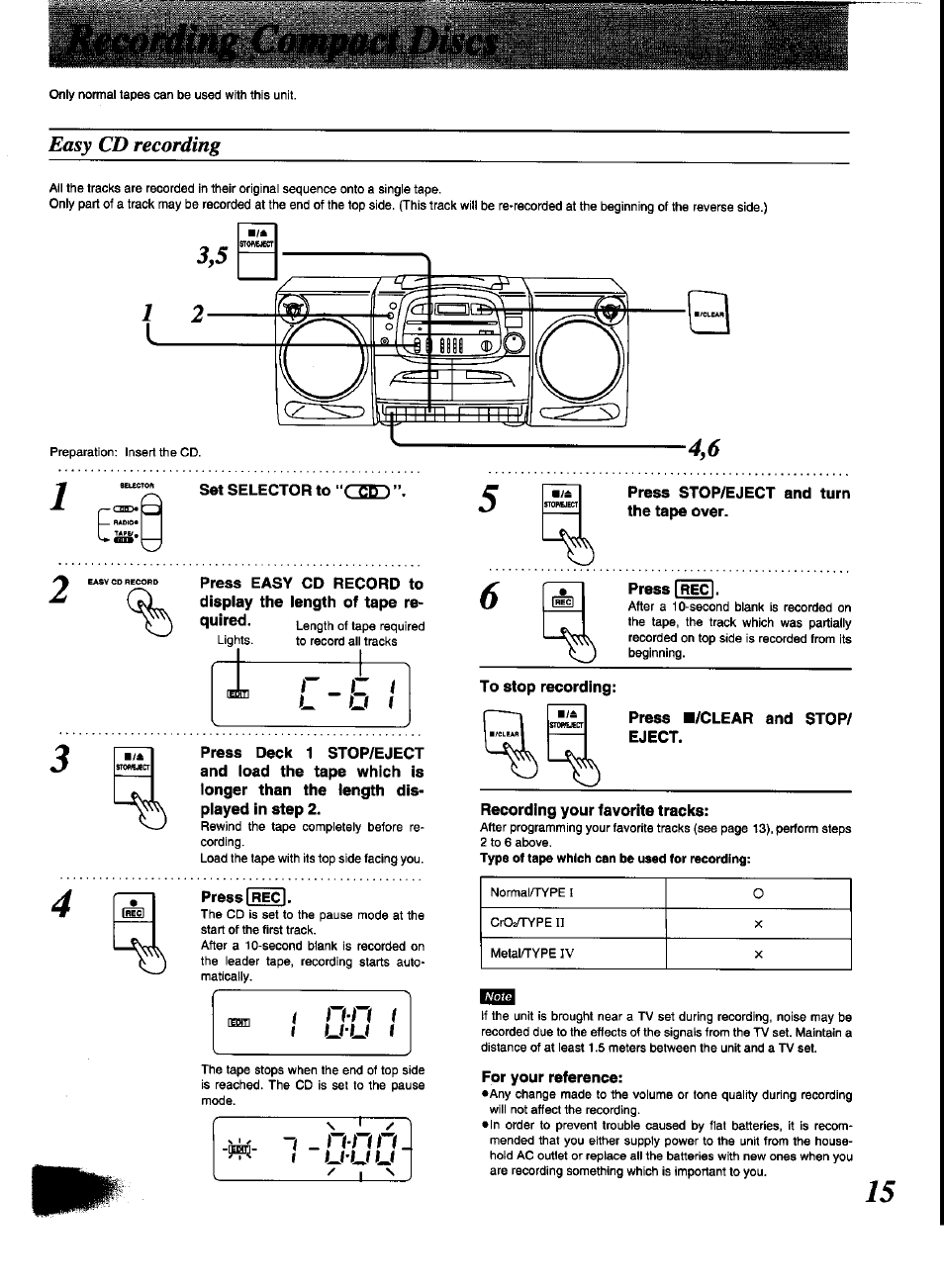 Easy cd recording | Panasonic RX-DT600 User Manual | Page 15 / 20