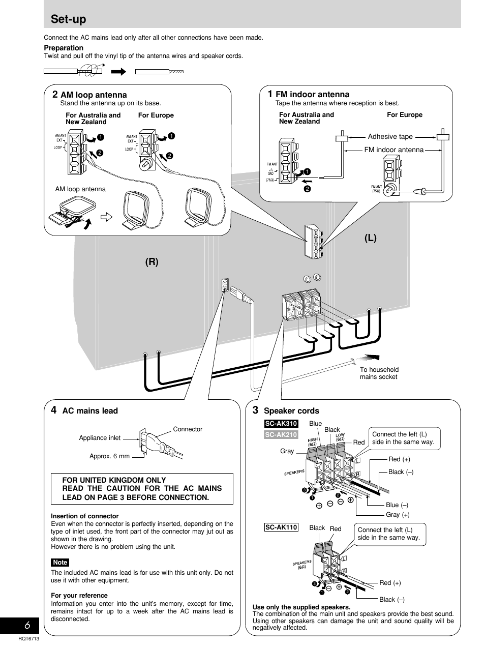 Set-up, R) (l) | Panasonic SC-AK210 User Manual | Page 6 / 16