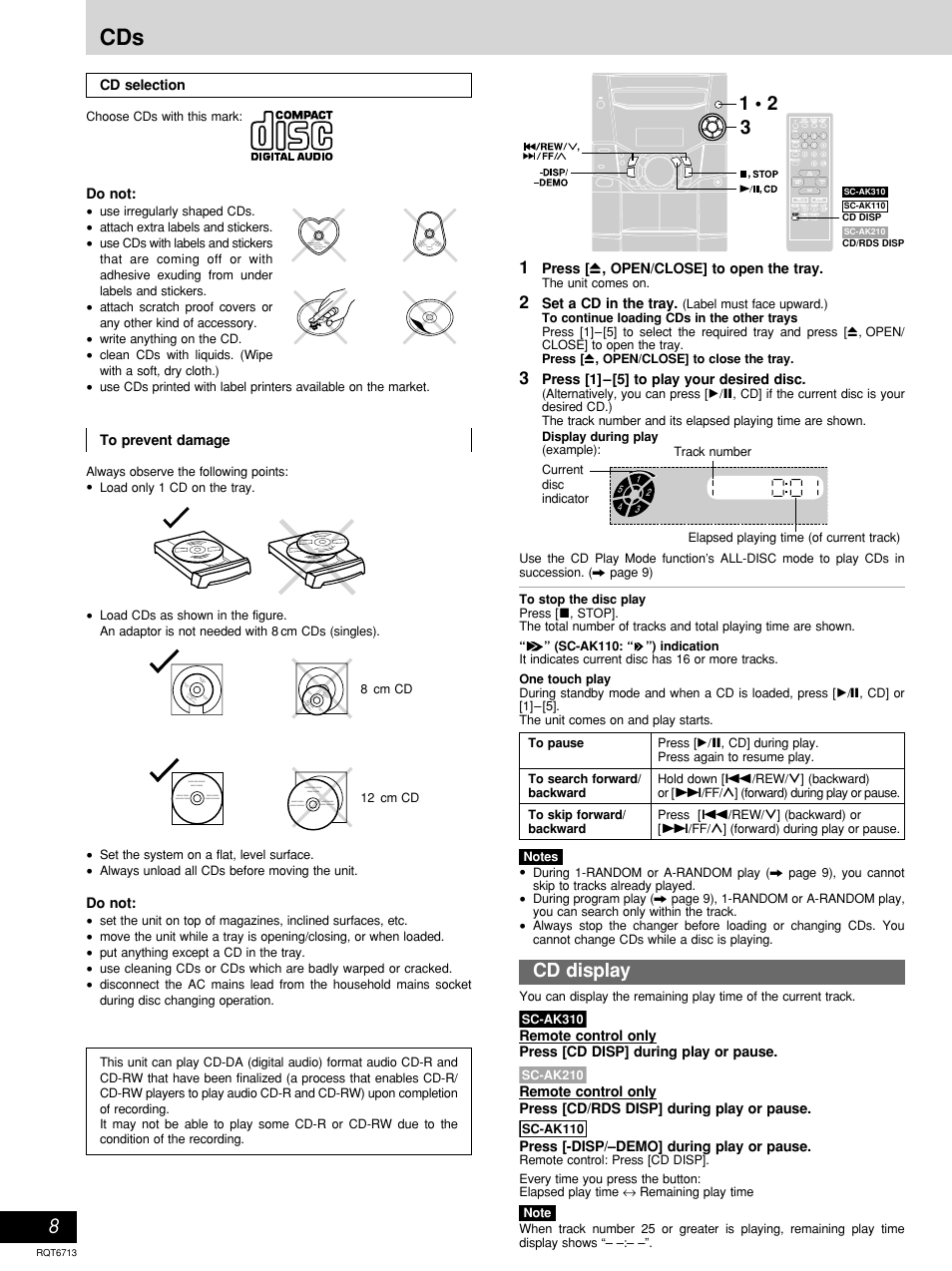 Cd display | Panasonic SC-AK210 User Manual | Page 8 / 16