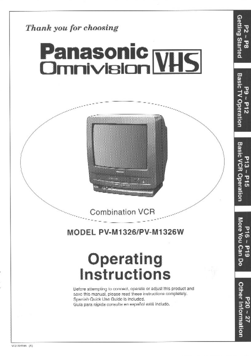 Panasonic VCR PV-M1326 User Manual | 28 pages