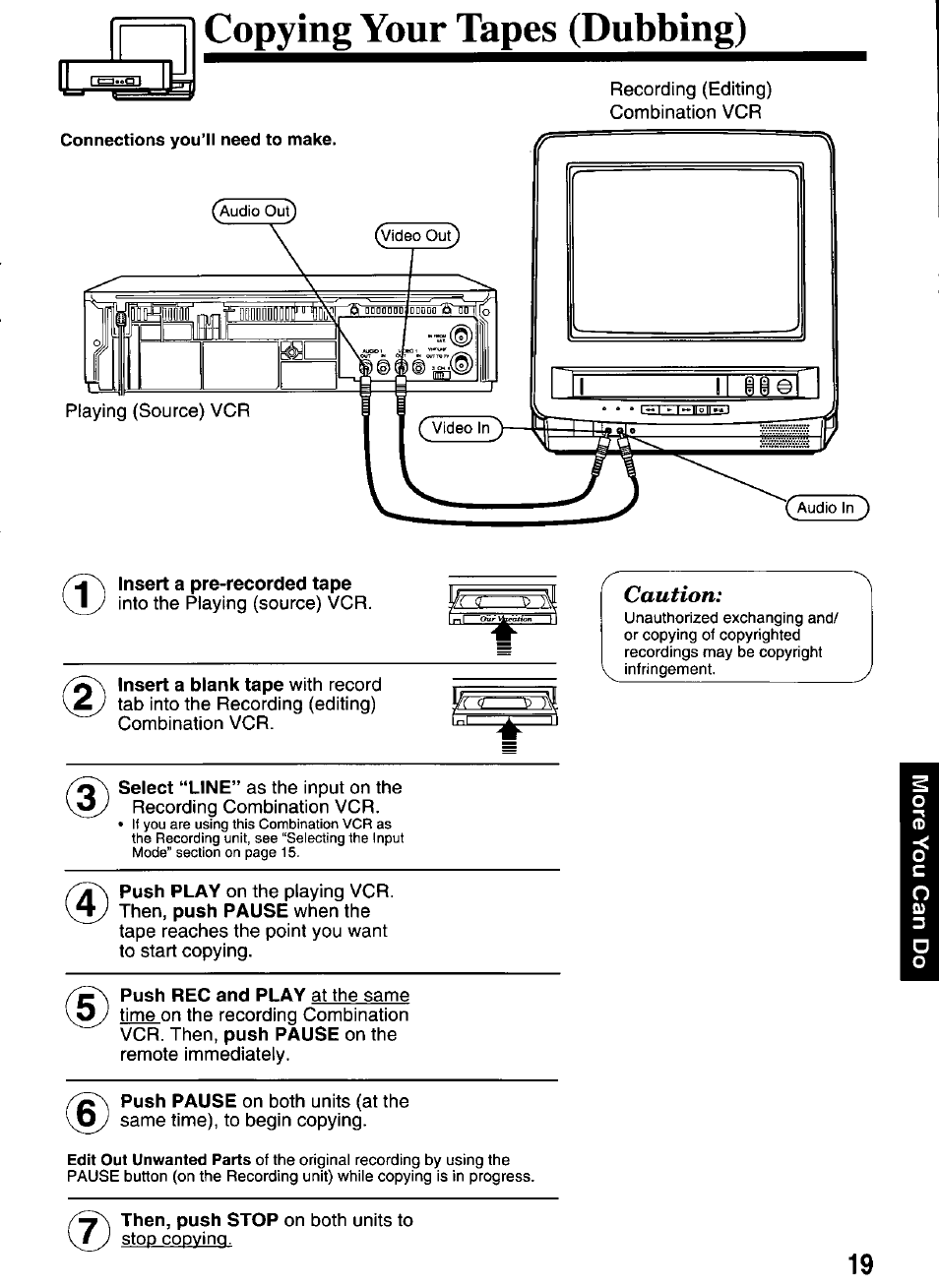 Copying your tapes (dubbing), Ii© i, Caution | Panasonic VCR PV-M1326 User Manual | Page 19 / 28