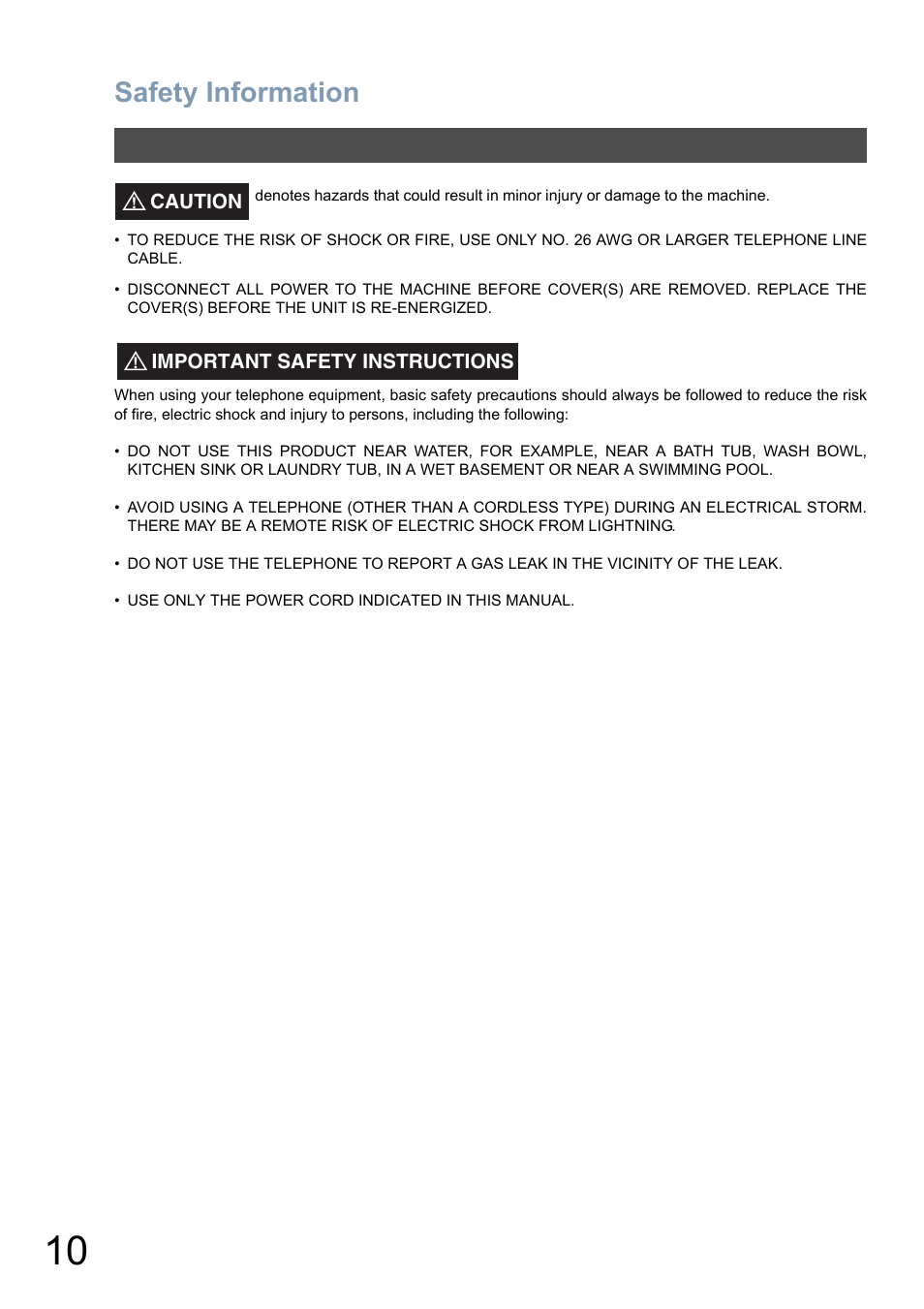 Safety information | Panasonic DX-800 User Manual | Page 10 / 256