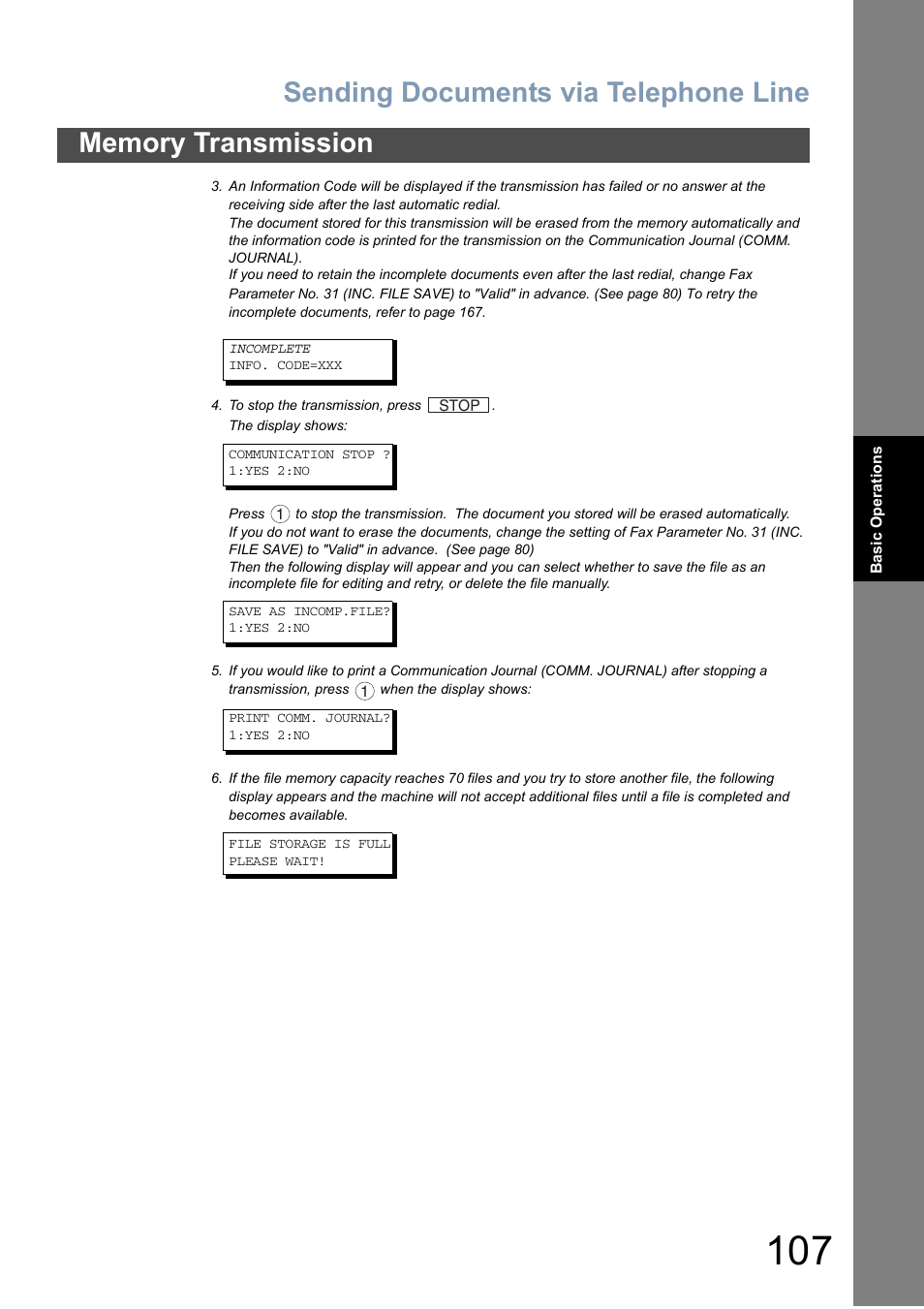 Sending documents via telephone line | Panasonic DX-800 User Manual | Page 107 / 256