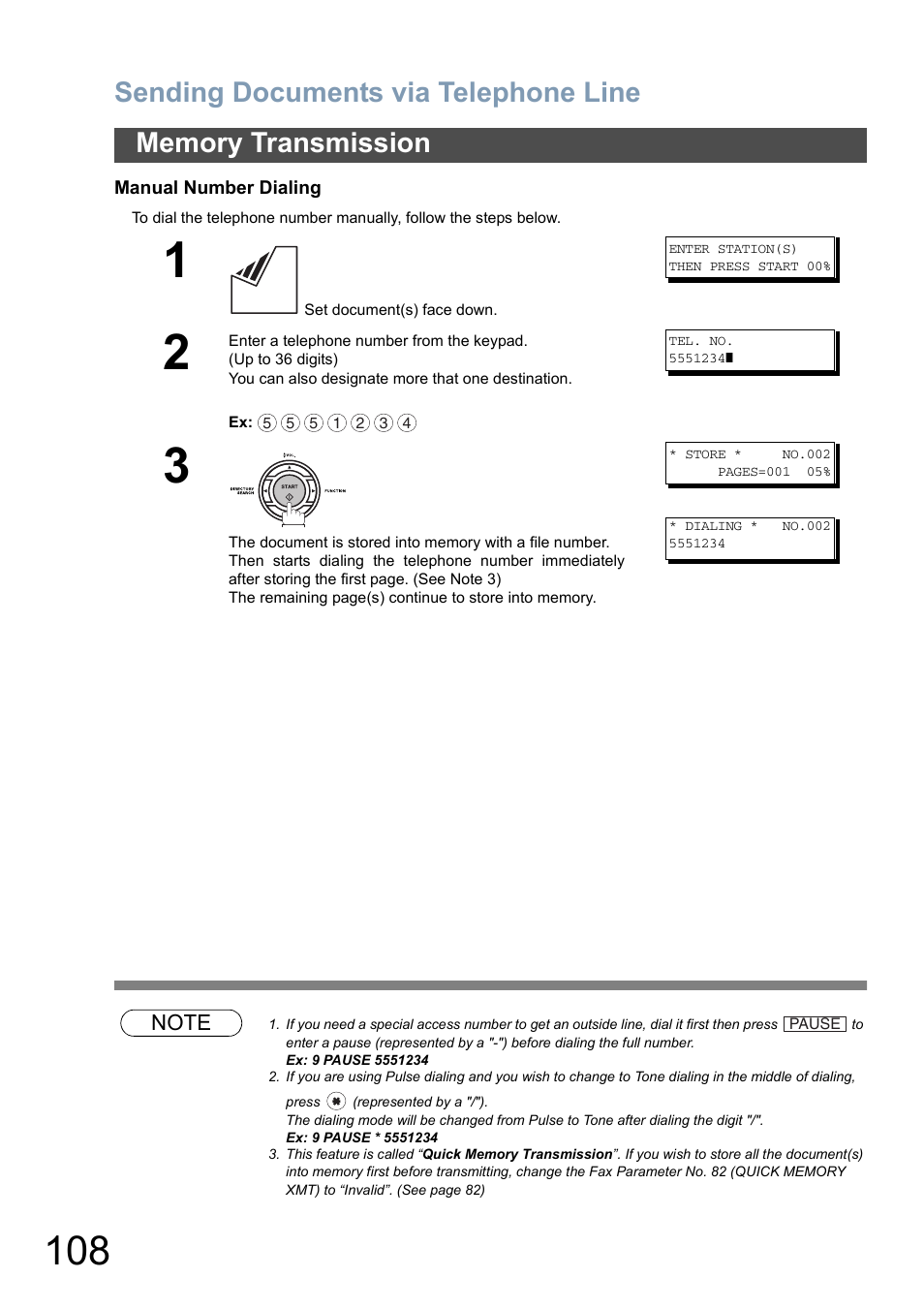 108 to, Sending documents via telephone line | Panasonic DX-800 User Manual | Page 108 / 256