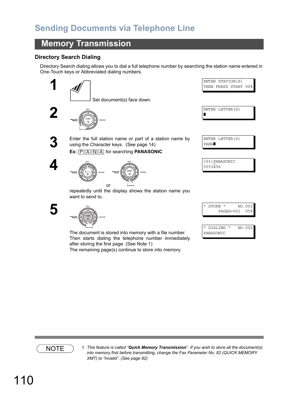 Sending documents via telephone line | Panasonic DX-800 User Manual | Page 110 / 256