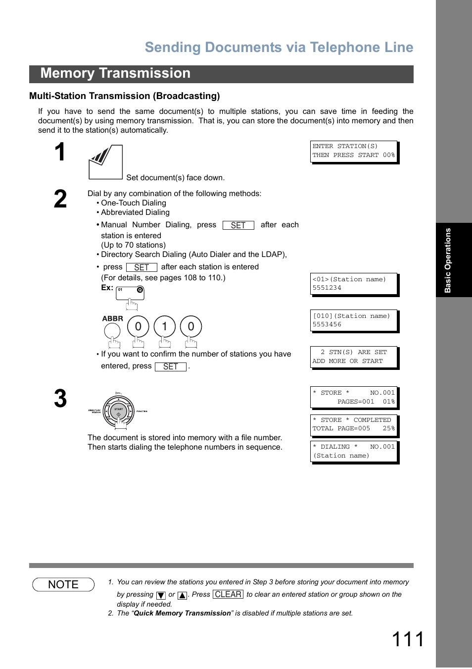 Sending documents via telephone line | Panasonic DX-800 User Manual | Page 111 / 256