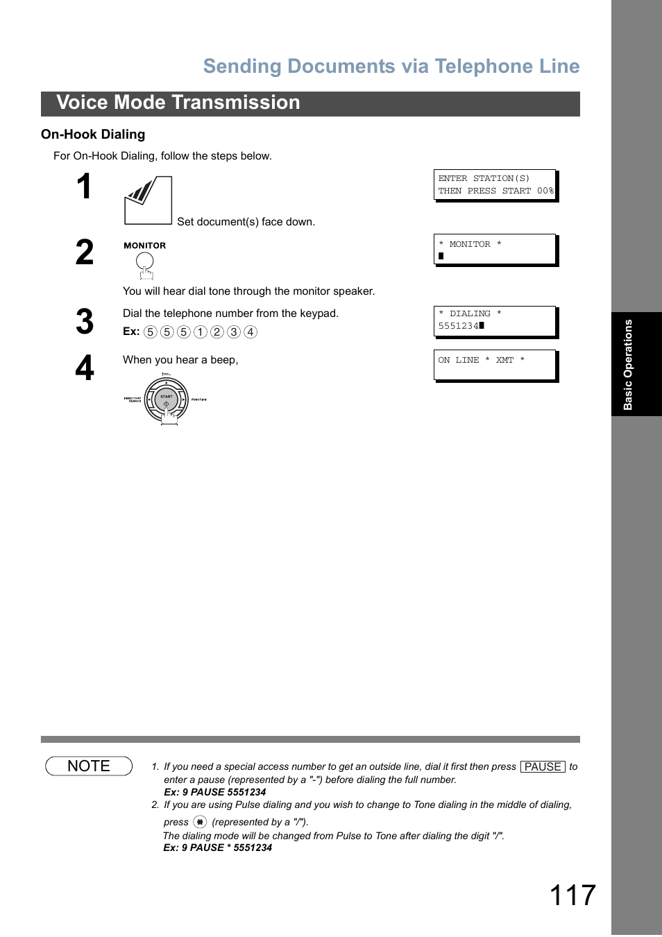 Sending documents via telephone line, Voice mode transmission | Panasonic DX-800 User Manual | Page 117 / 256