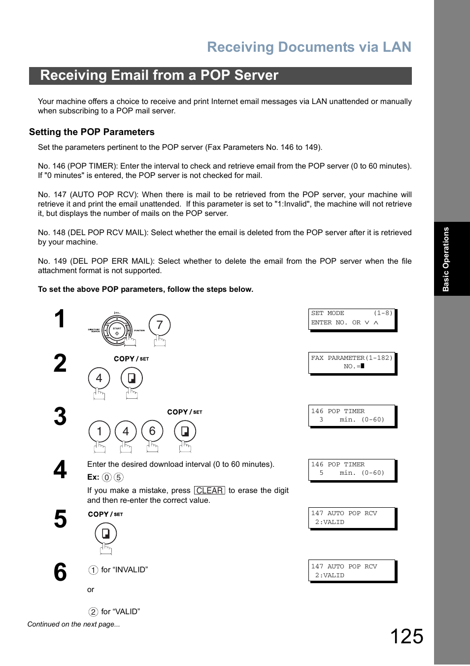 Receiving email from a pop server, Receiving documents via lan | Panasonic DX-800 User Manual | Page 125 / 256