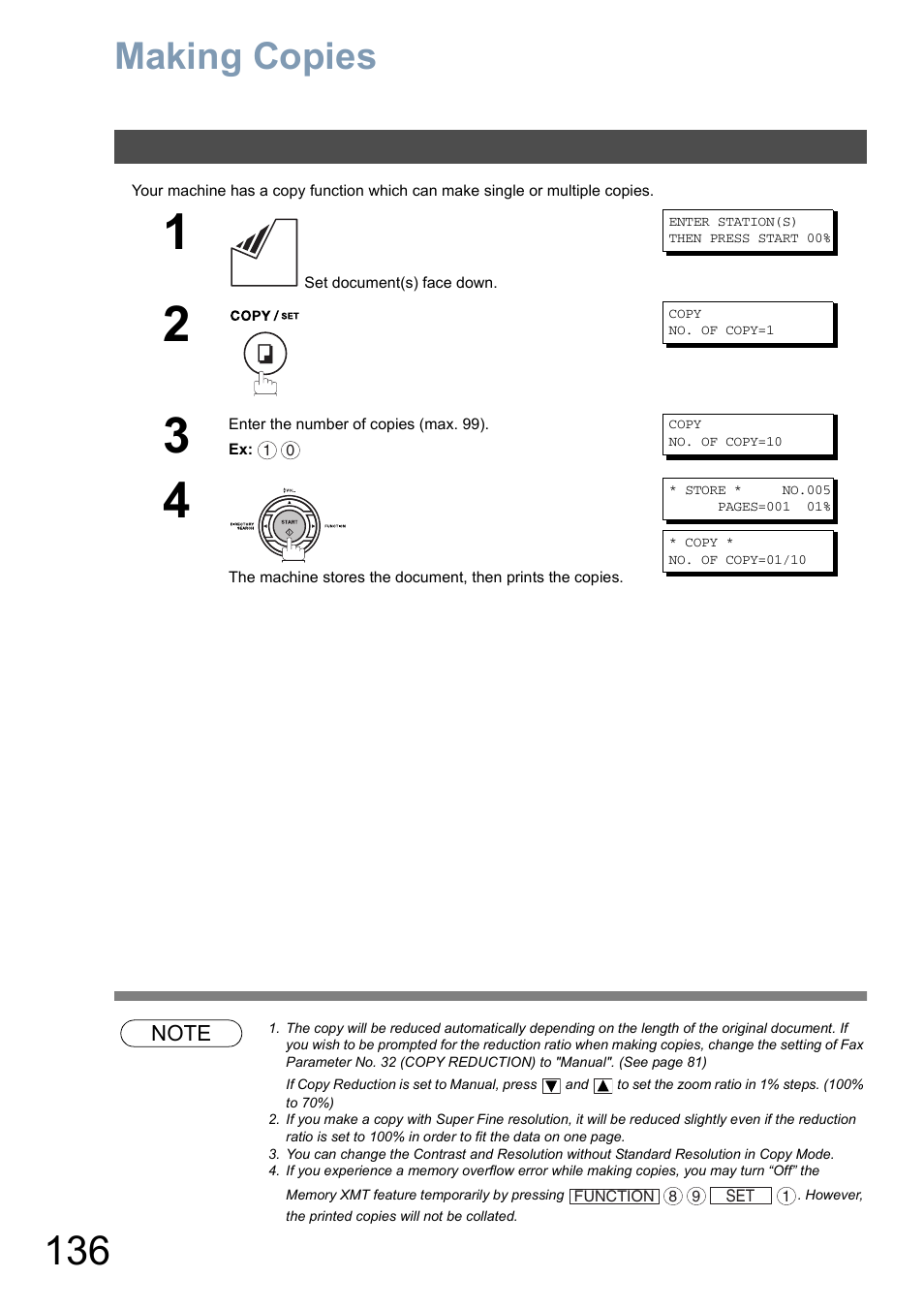 Making copies | Panasonic DX-800 User Manual | Page 136 / 256