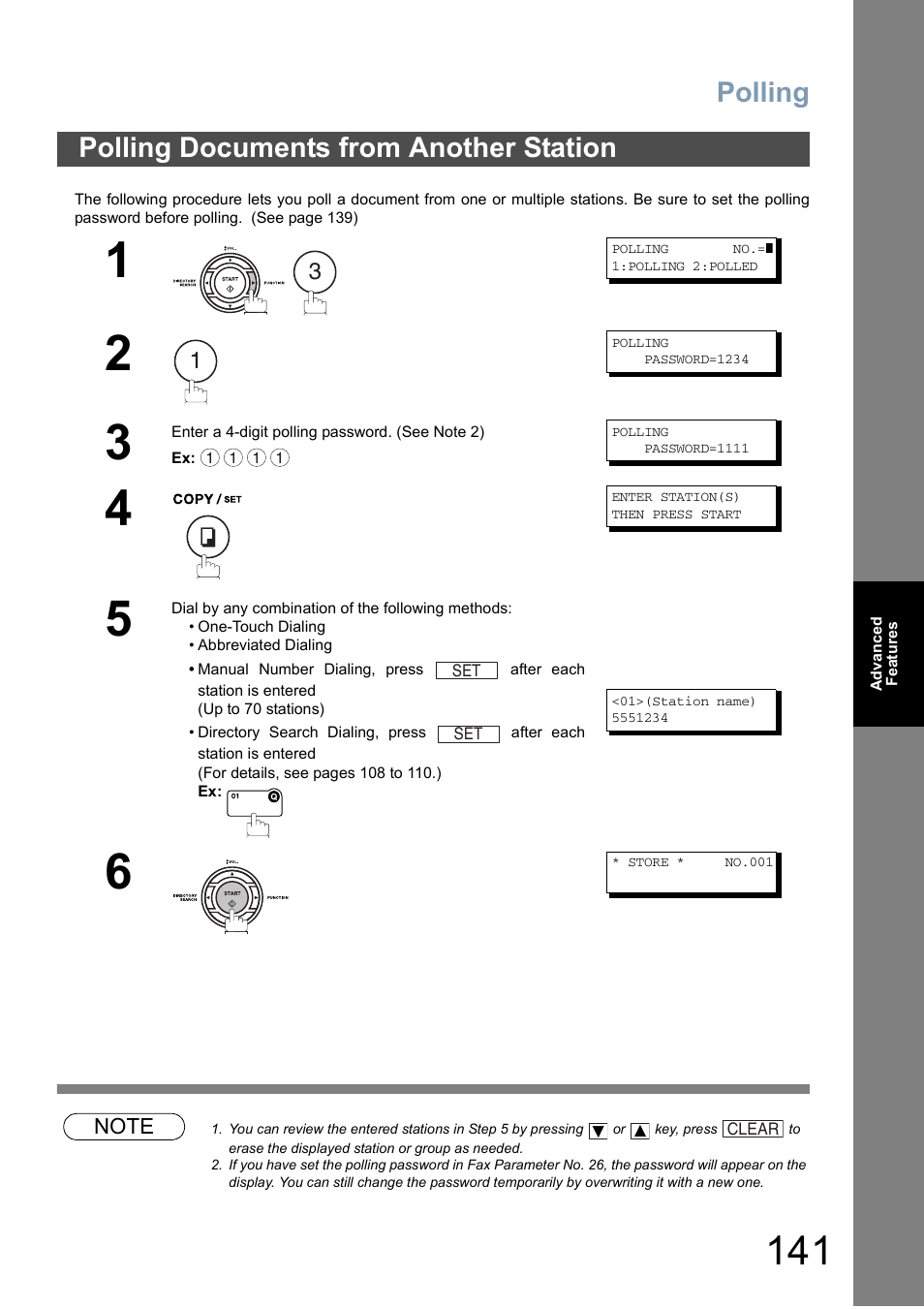 Polling documents from another station, Polling | Panasonic DX-800 User Manual | Page 141 / 256