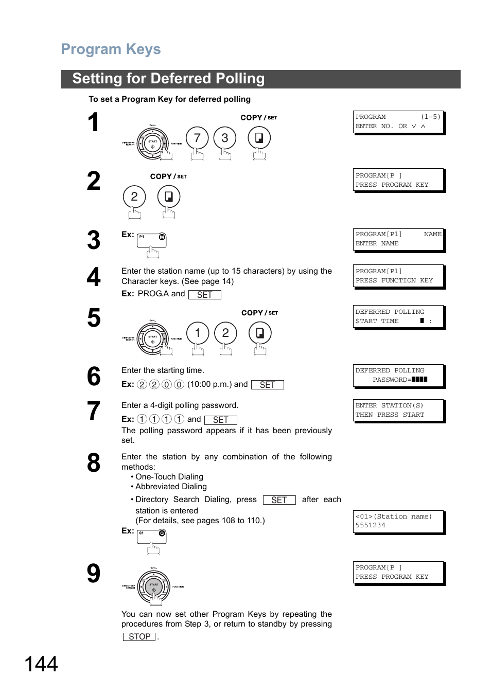 Setting for deferred polling, Program keys | Panasonic DX-800 User Manual | Page 144 / 256