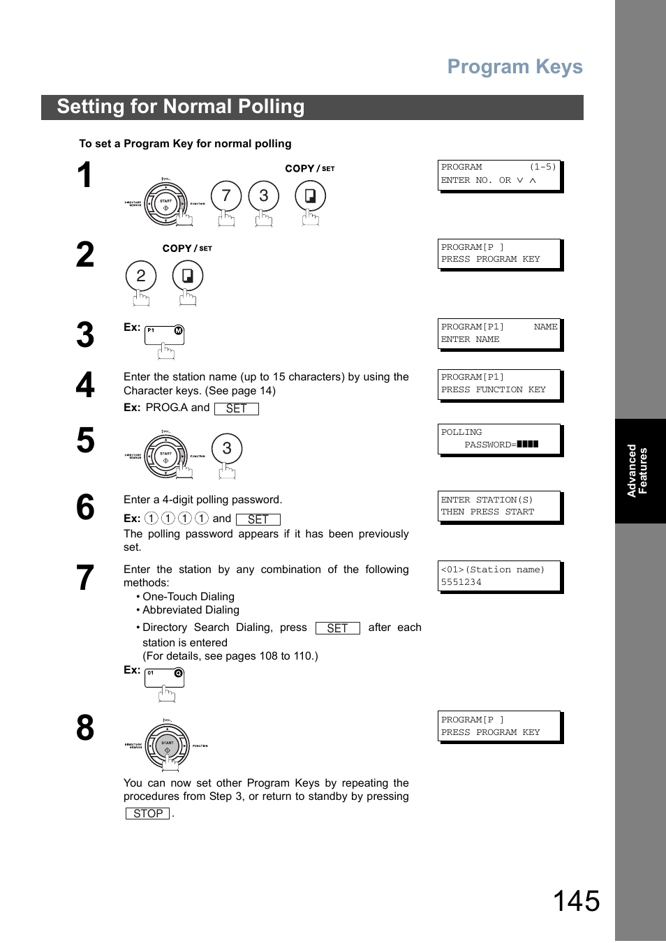 Setting for normal polling, Program keys | Panasonic DX-800 User Manual | Page 145 / 256