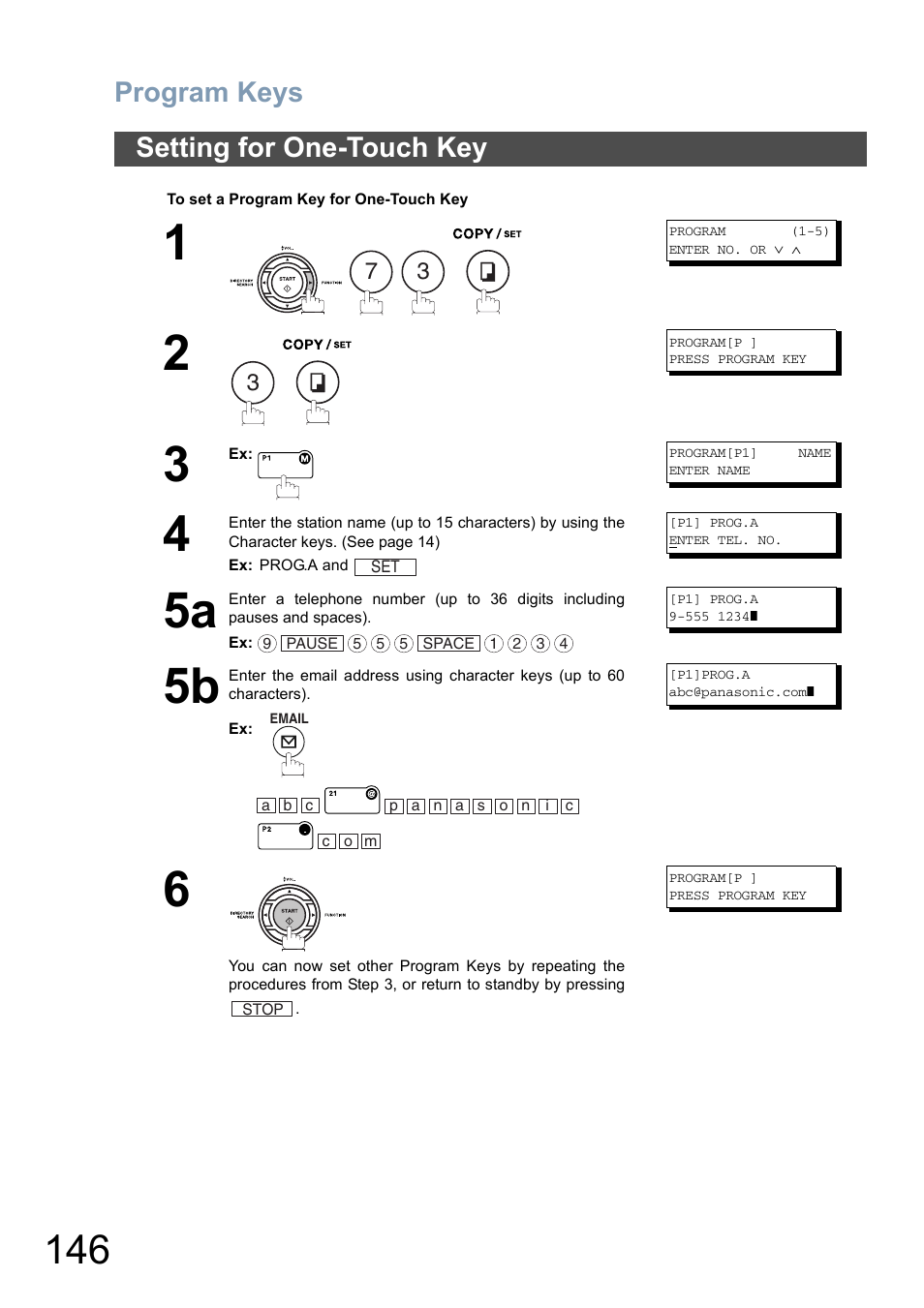 Setting for one-touch key, Program keys | Panasonic DX-800 User Manual | Page 146 / 256