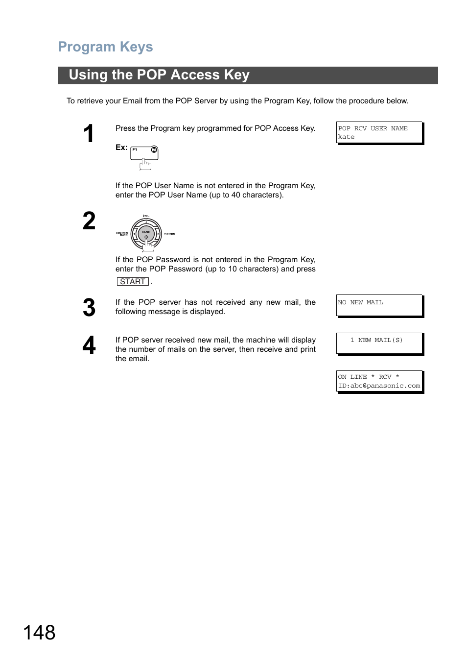 Using the pop access key, Program keys | Panasonic DX-800 User Manual | Page 148 / 256