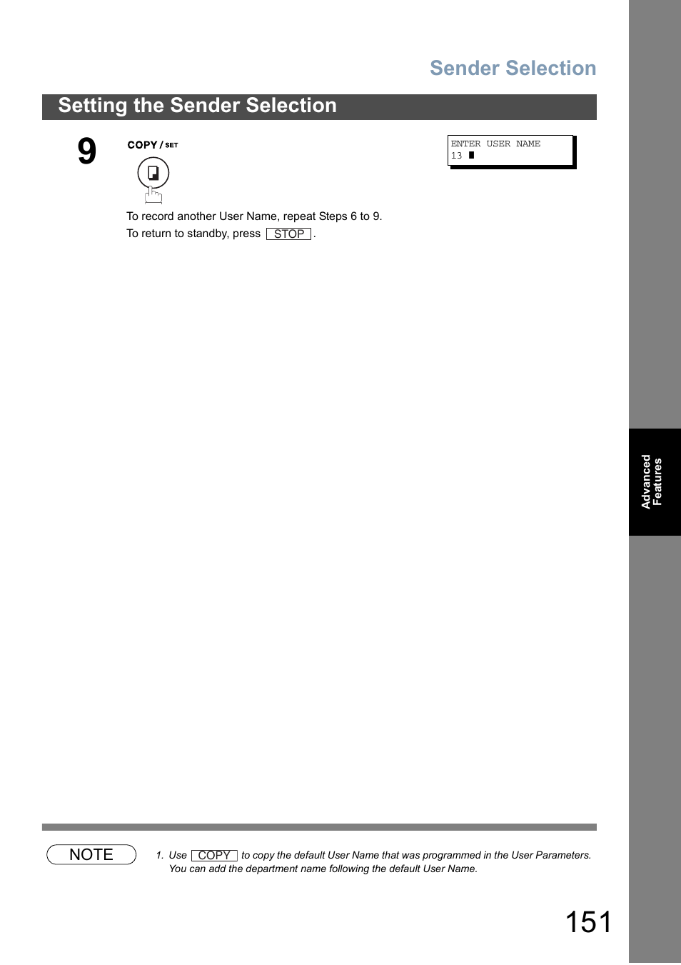Sender selection, Setting the sender selection | Panasonic DX-800 User Manual | Page 151 / 256