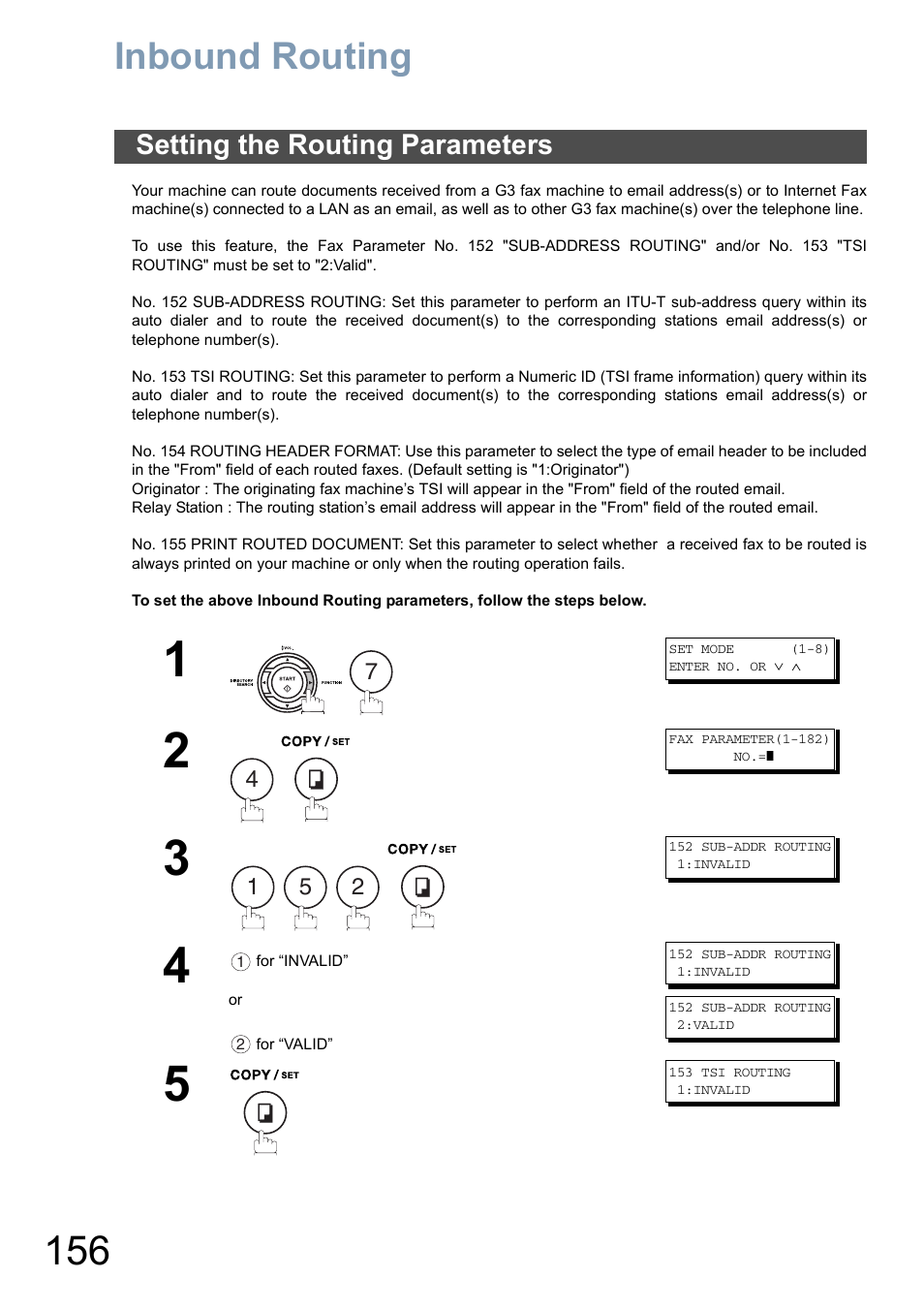 Inbound routing, Setting the routing parameters, 156 to | Panasonic DX-800 User Manual | Page 156 / 256