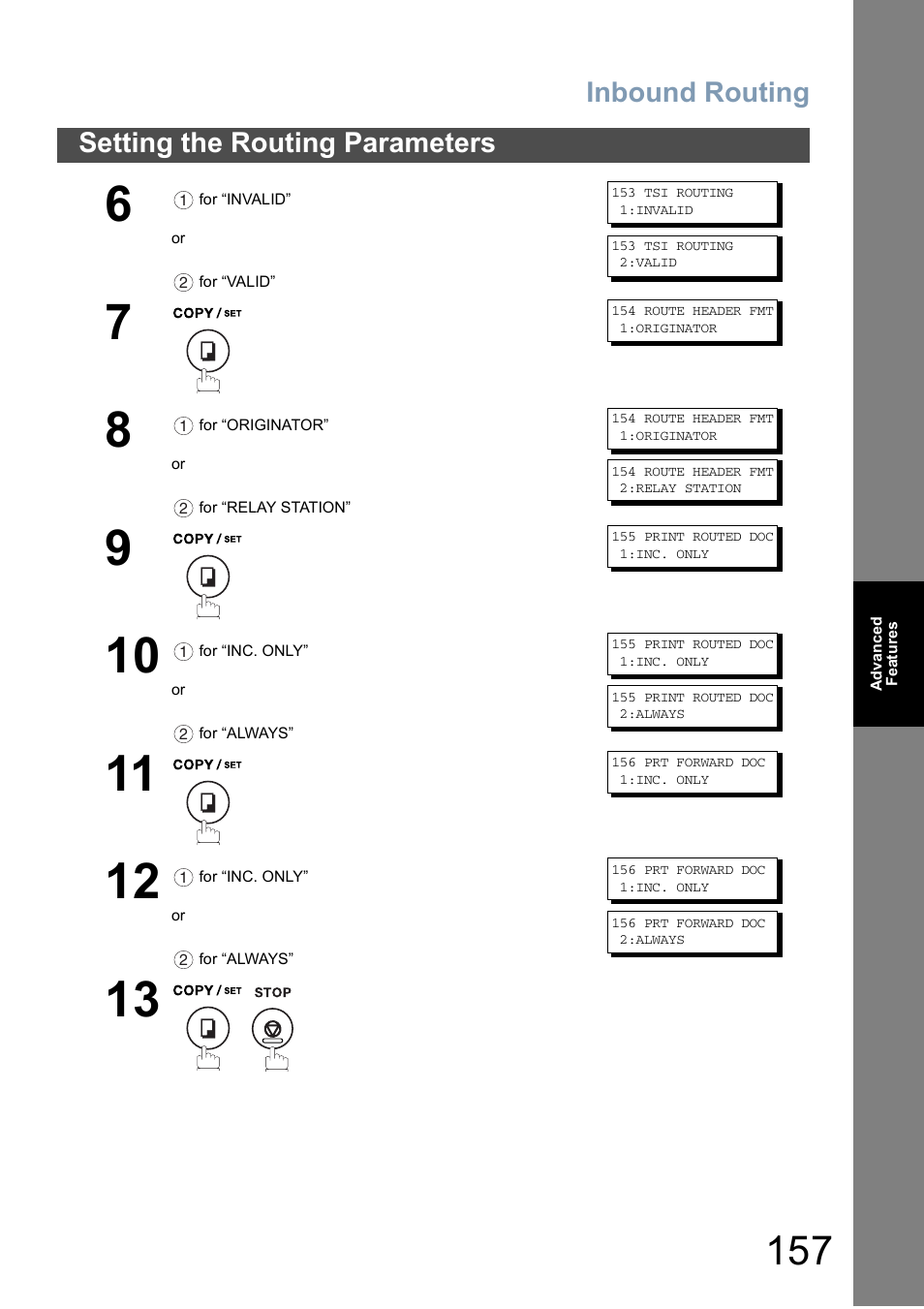 Inbound routing, Setting the routing parameters | Panasonic DX-800 User Manual | Page 157 / 256