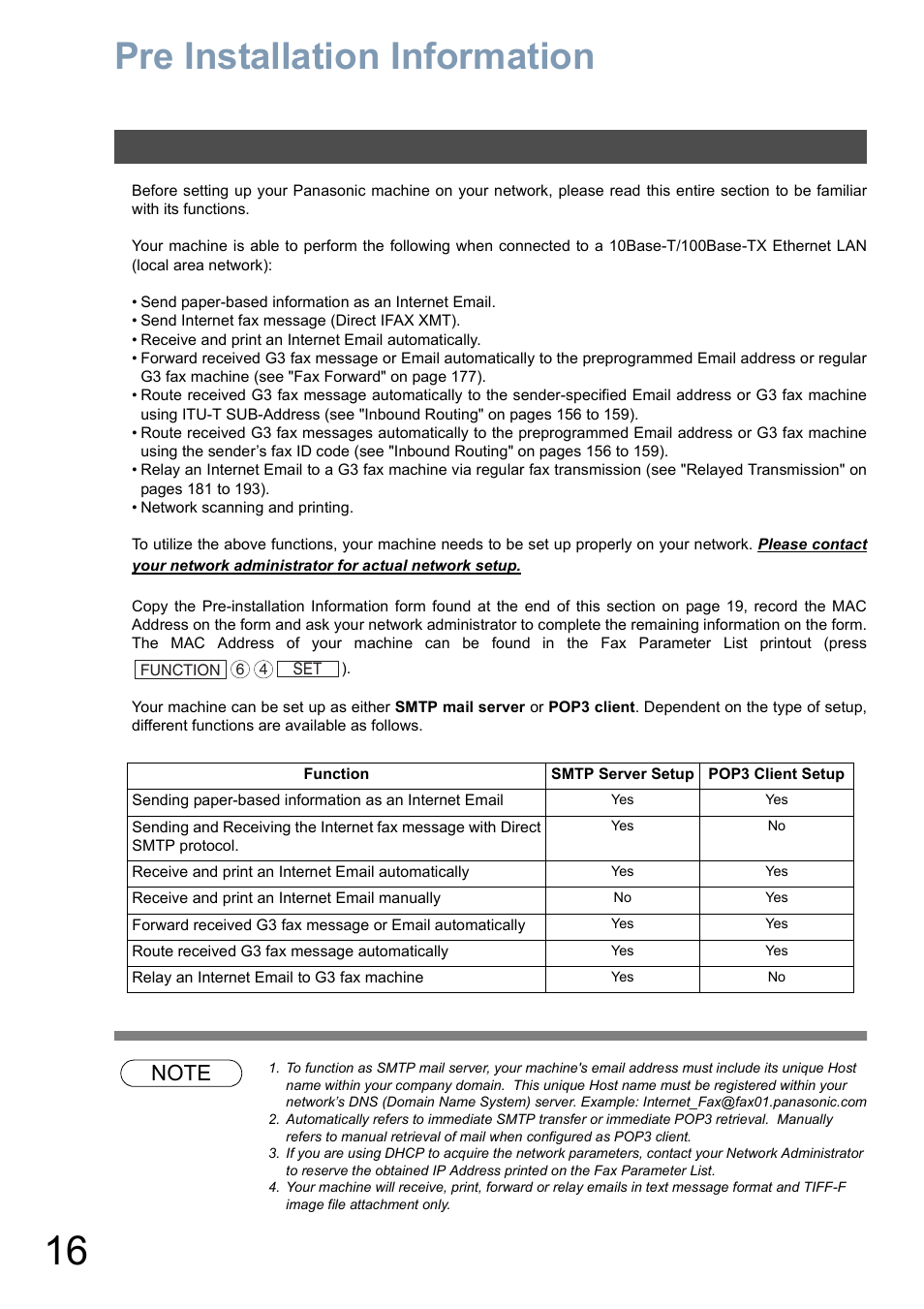 Pre installation information | Panasonic DX-800 User Manual | Page 16 / 256