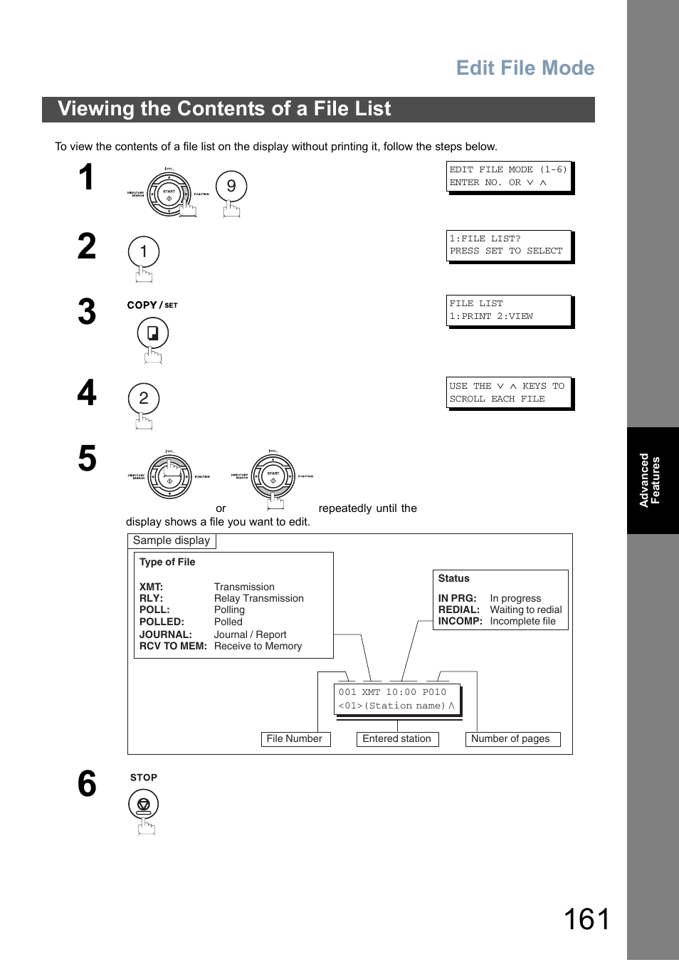 Viewing the contents of a file list, Edit file mode | Panasonic DX-800 User Manual | Page 161 / 256