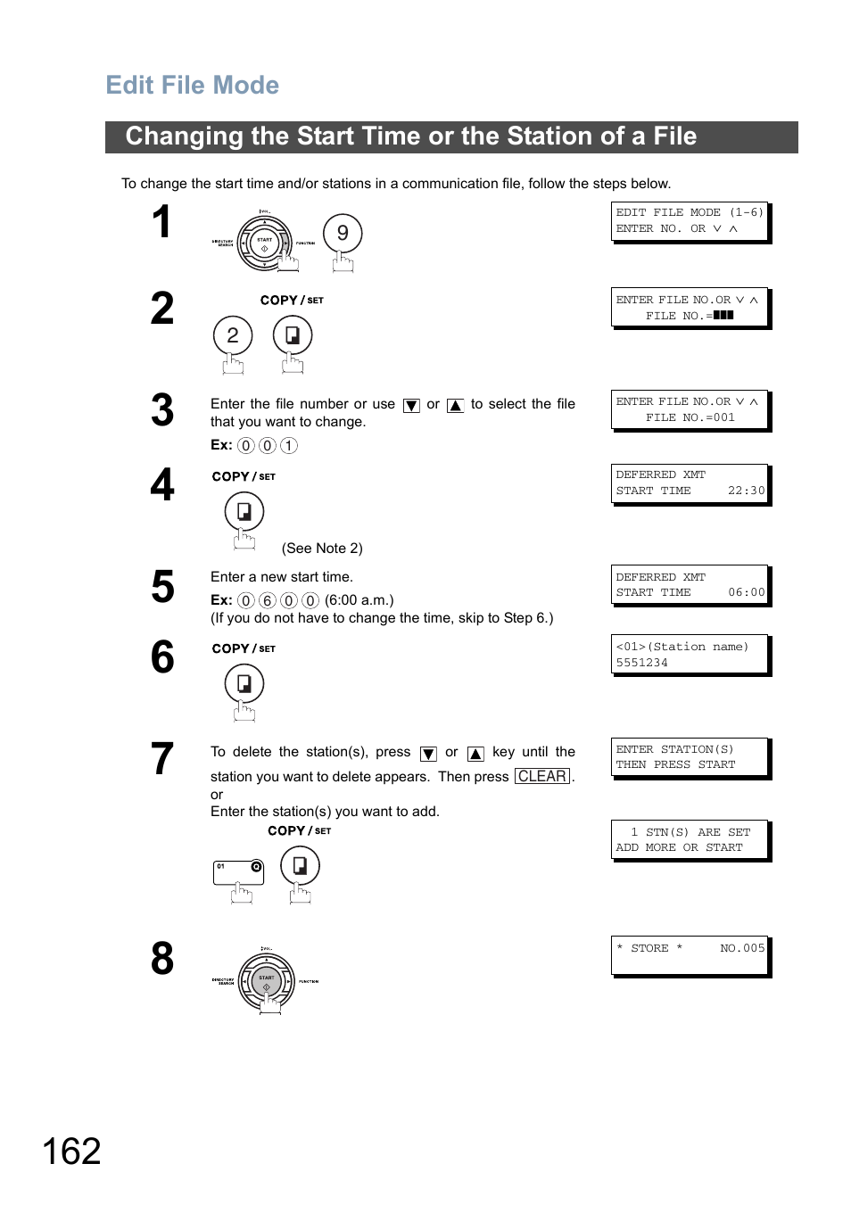 Changing the start time or the station of a file, 162 a, Edit file mode | Panasonic DX-800 User Manual | Page 162 / 256