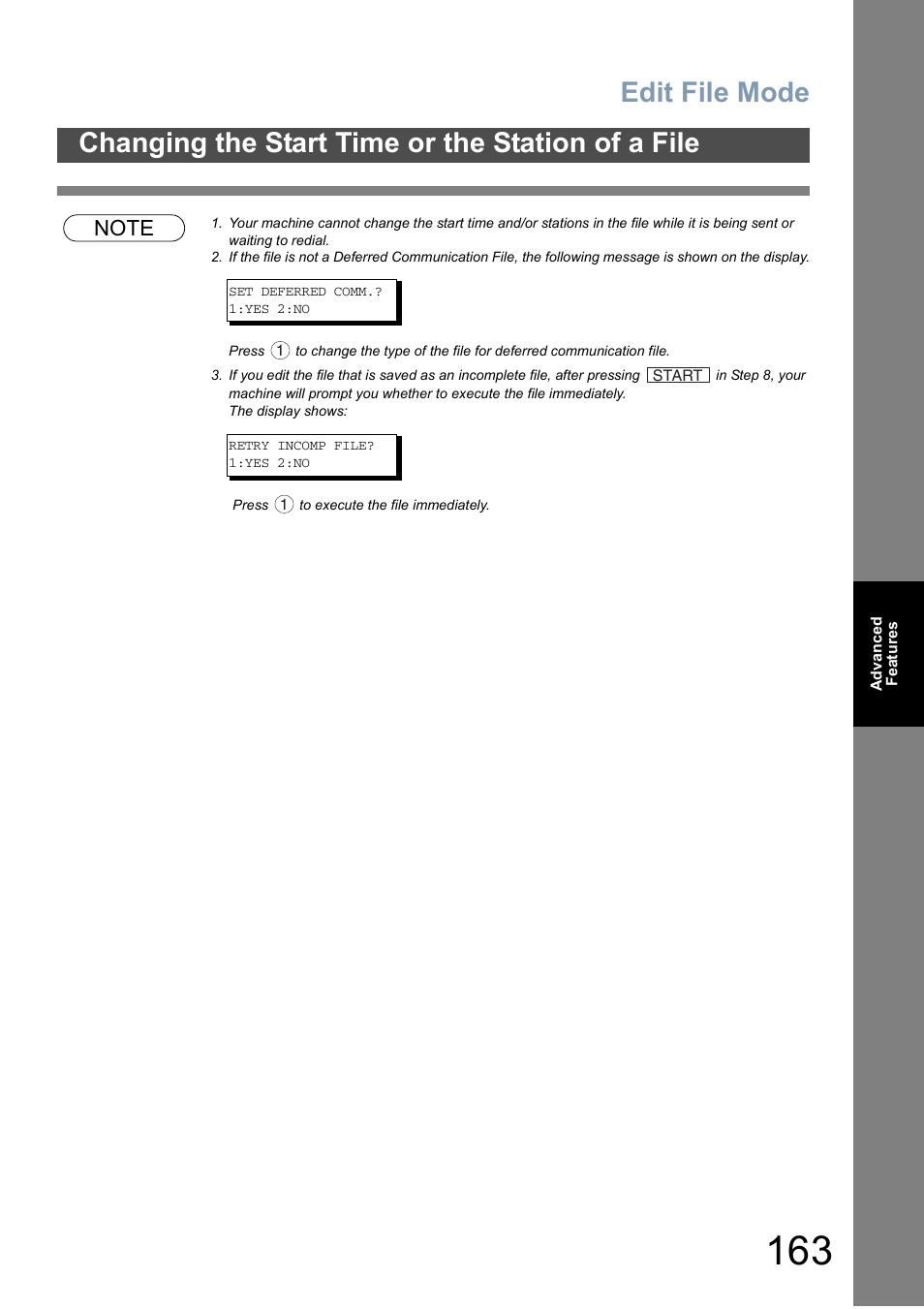 Edit file mode, Changing the start time or the station of a file | Panasonic DX-800 User Manual | Page 163 / 256