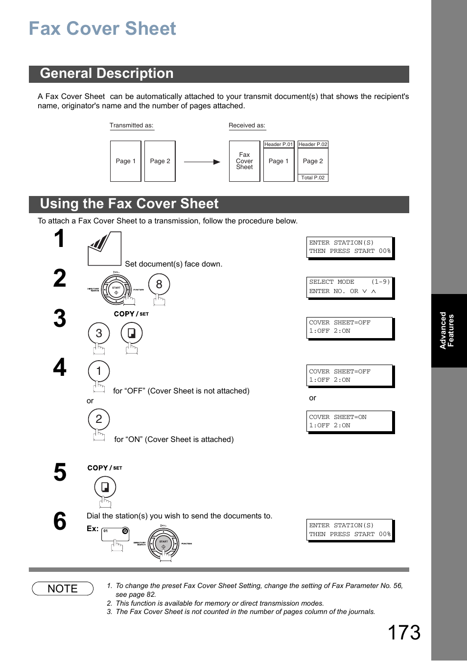 Cover sheet, General description, Using the fax cover sheet | Fax cover sheet, General description using the fax cover sheet | Panasonic DX-800 User Manual | Page 173 / 256