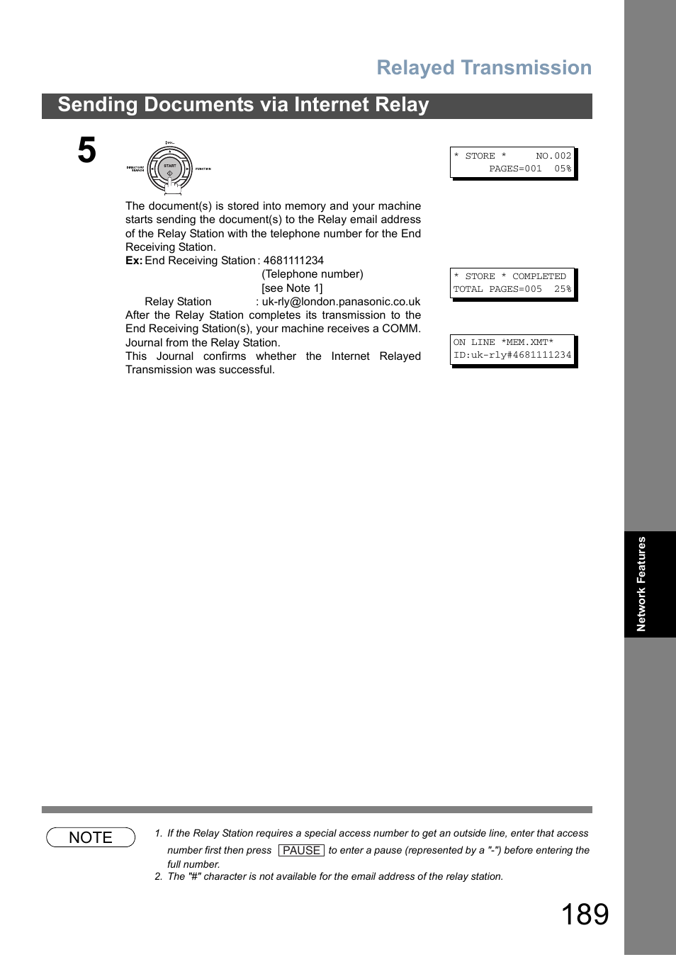 Relayed transmission, Sending documents via internet relay | Panasonic DX-800 User Manual | Page 189 / 256