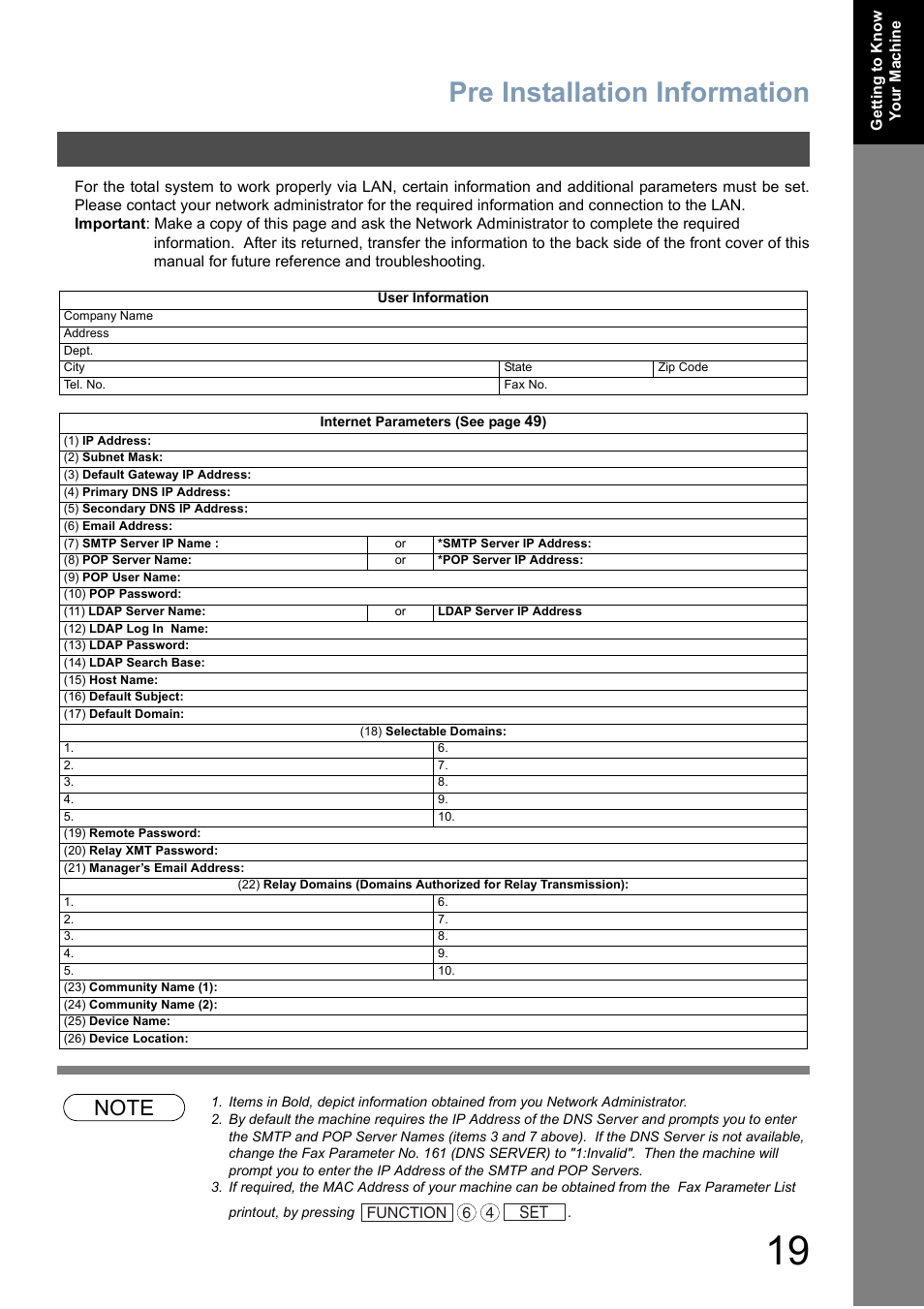 19, r, Pre installation information | Panasonic DX-800 User Manual | Page 19 / 256