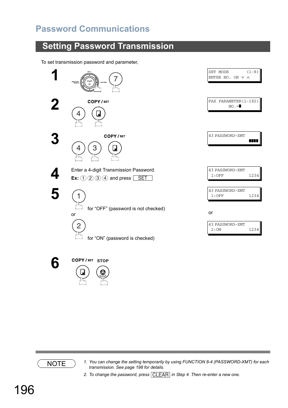 Setting password transmission, Password communications | Panasonic DX-800 User Manual | Page 196 / 256