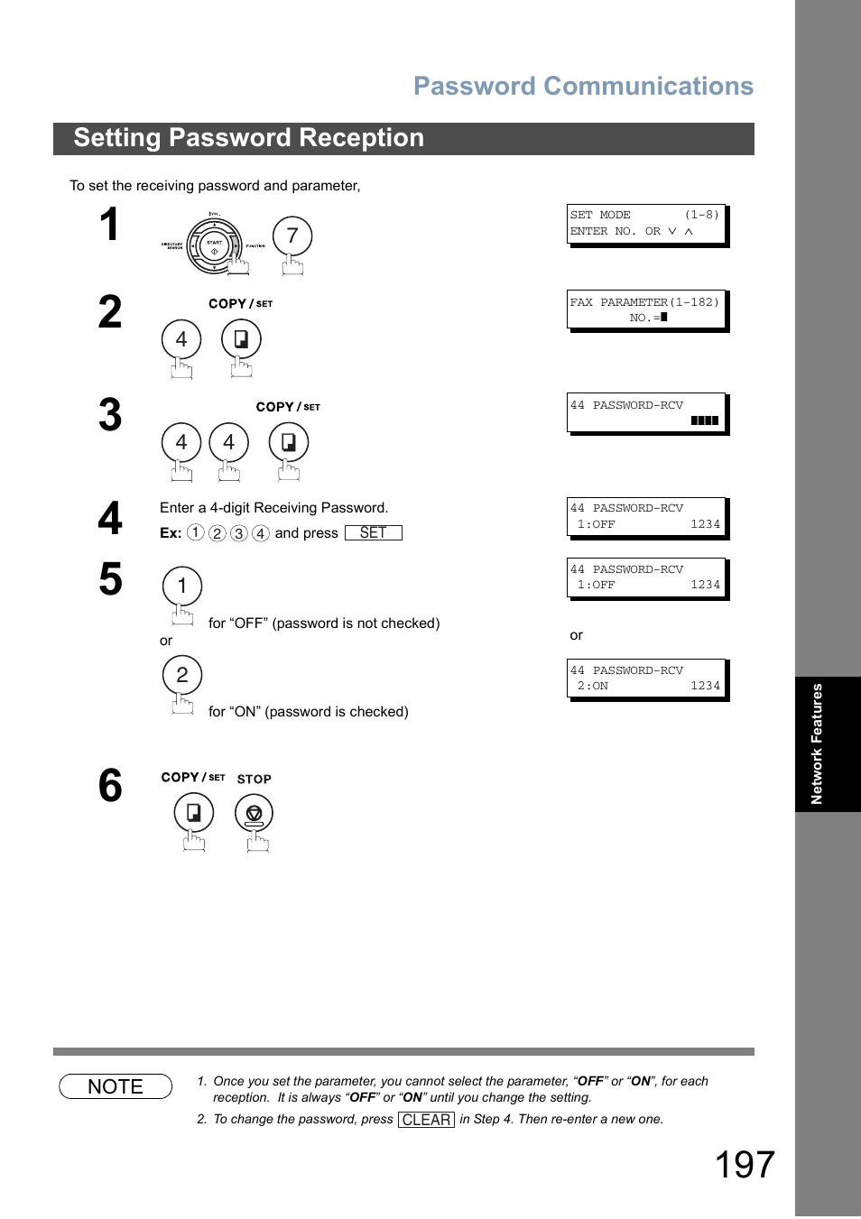 Setting password reception, Password communications | Panasonic DX-800 User Manual | Page 197 / 256