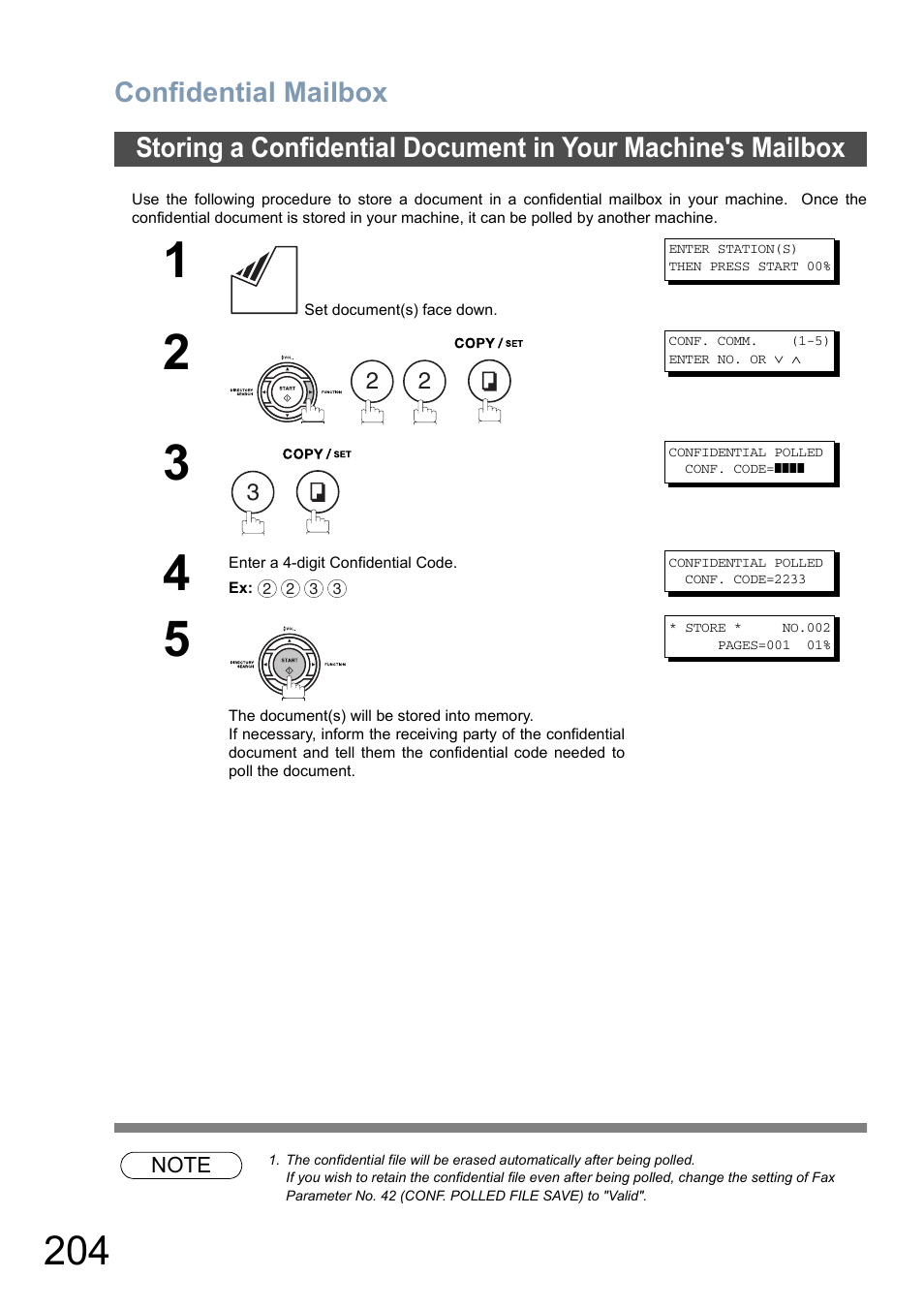 Confidential mailbox | Panasonic DX-800 User Manual | Page 204 / 256