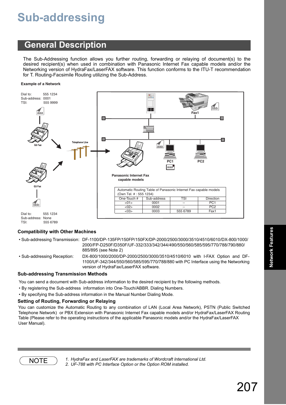 Sub-addressing, General description | Panasonic DX-800 User Manual | Page 207 / 256