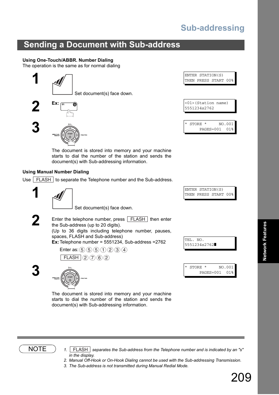 Sending a document with sub-address, Sub-addressing | Panasonic DX-800 User Manual | Page 209 / 256