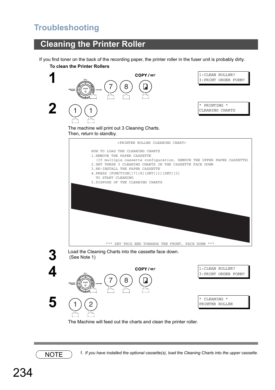 Cleaning the printer roller, Troubleshooting | Panasonic DX-800 User Manual | Page 234 / 256