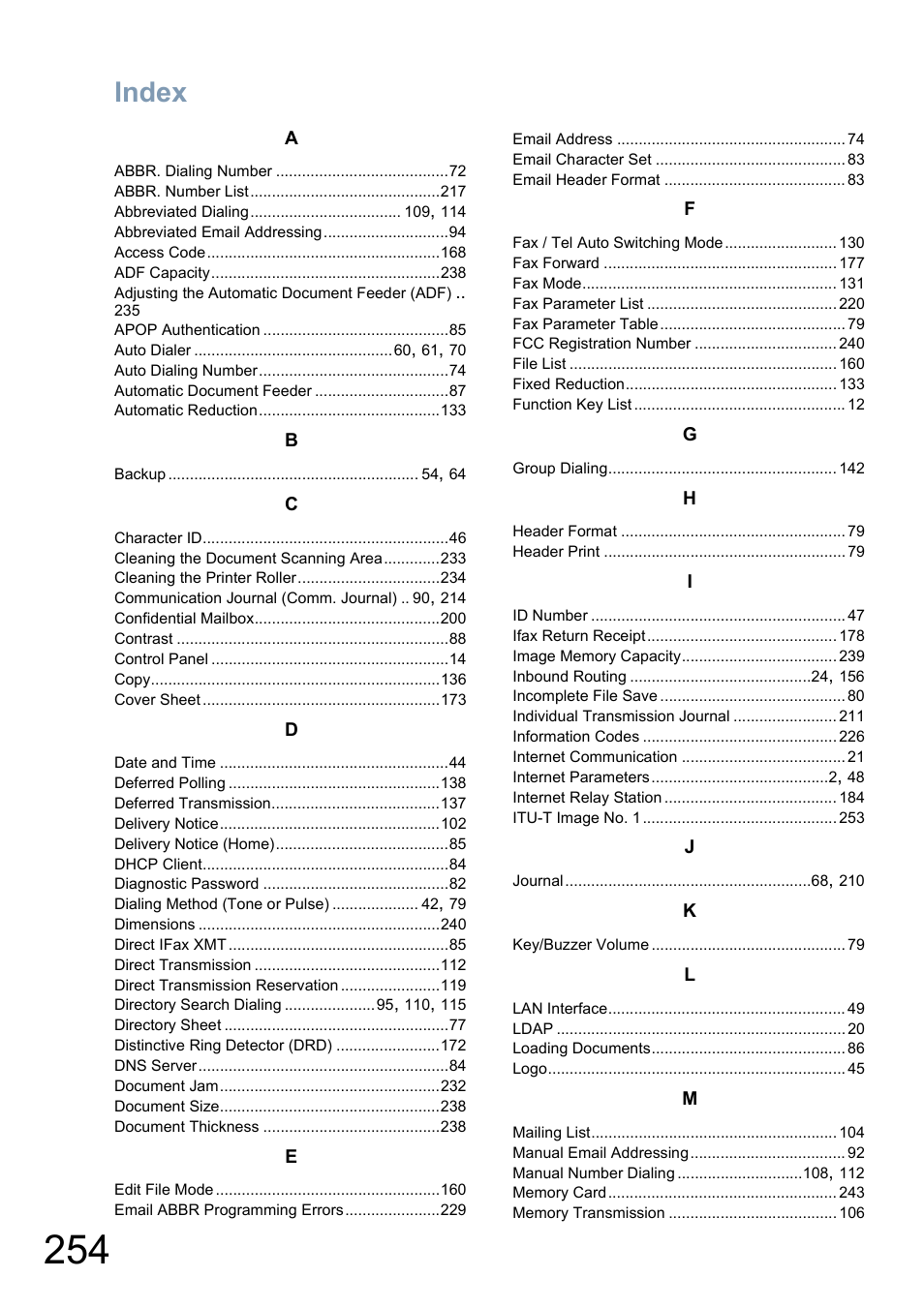 Index | Panasonic DX-800 User Manual | Page 254 / 256
