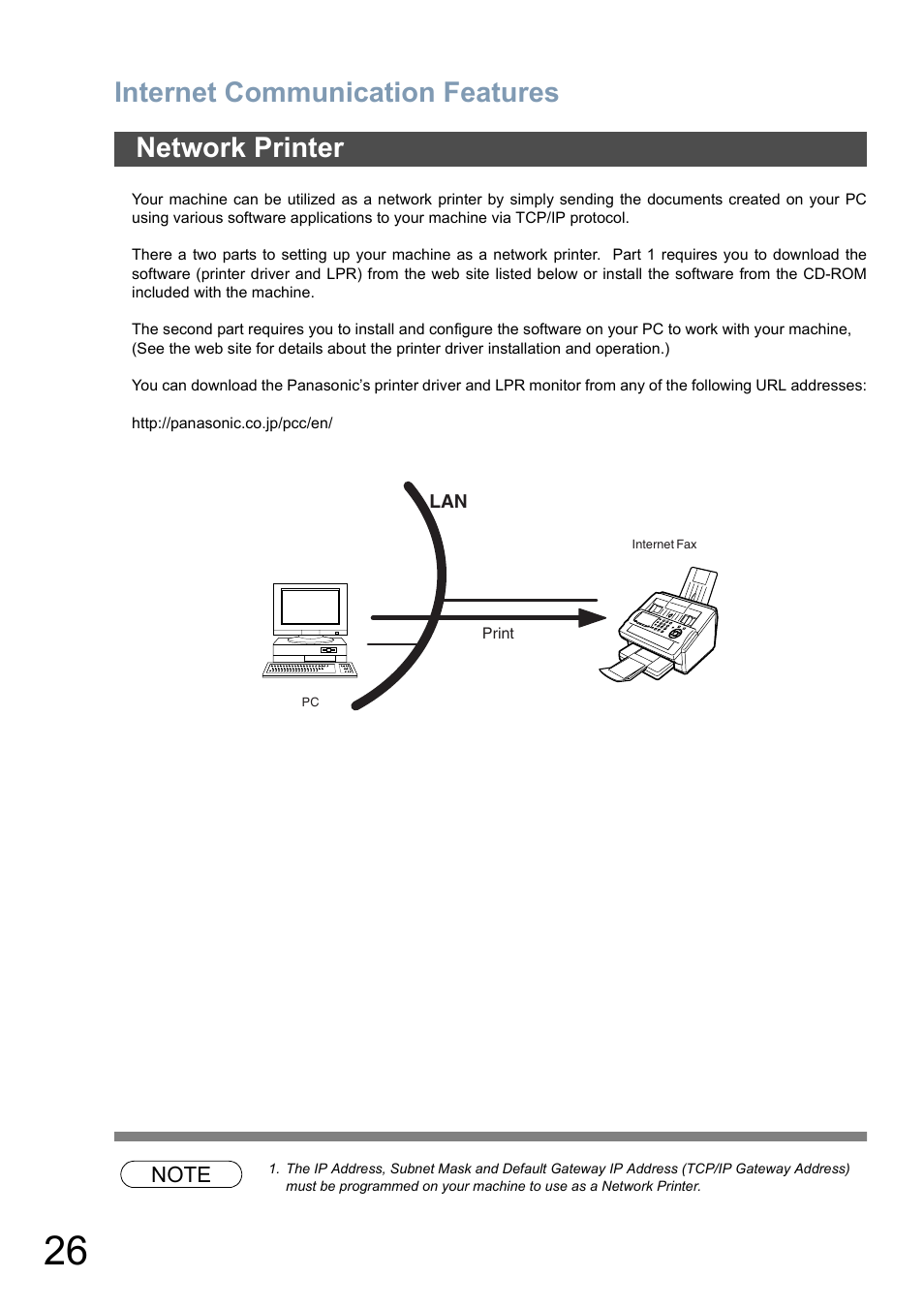 Network printer, Internet communication features | Panasonic DX-800 User Manual | Page 26 / 256