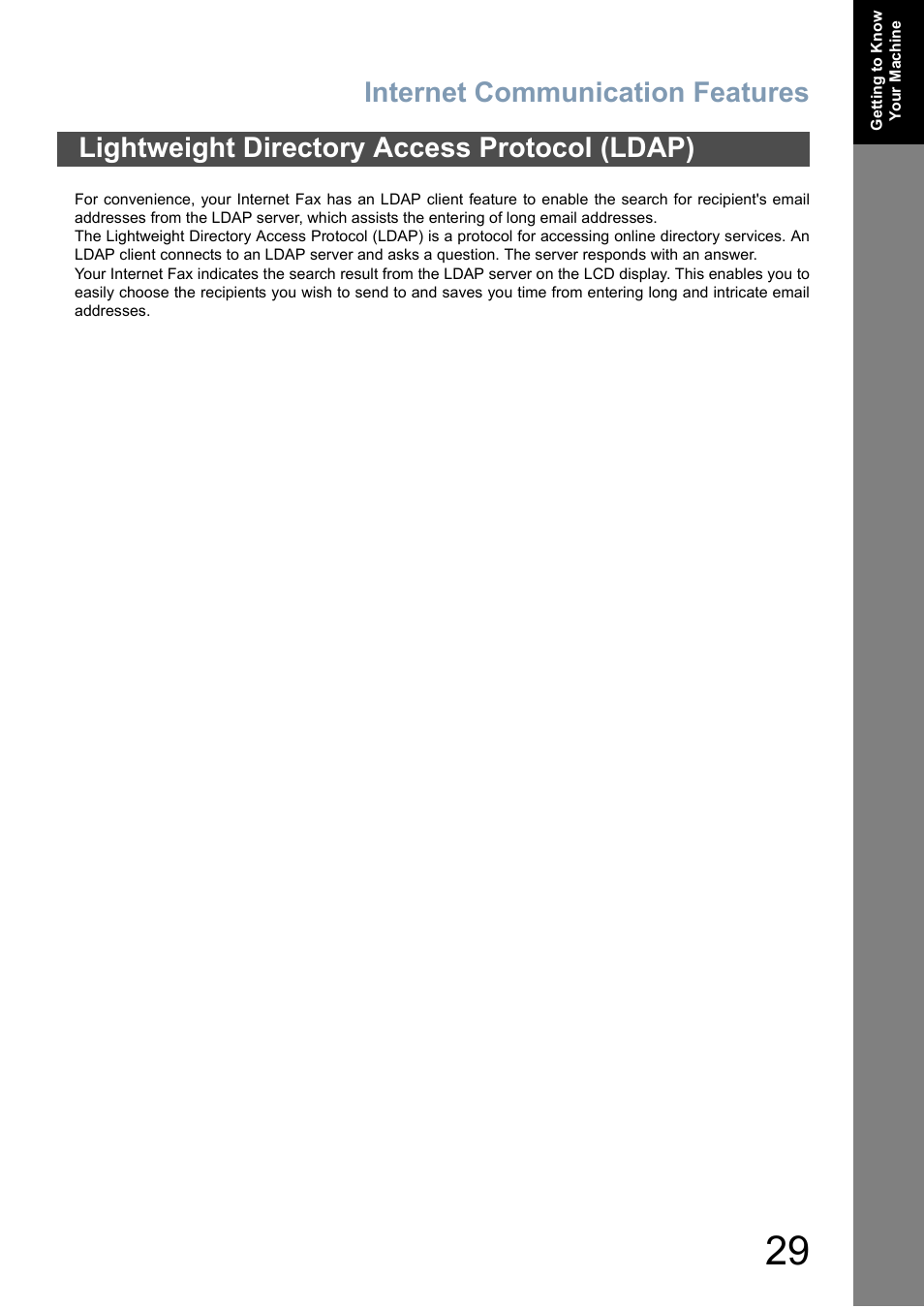 Lightweight directory access protocol (ldap), Internet communication features | Panasonic DX-800 User Manual | Page 29 / 256