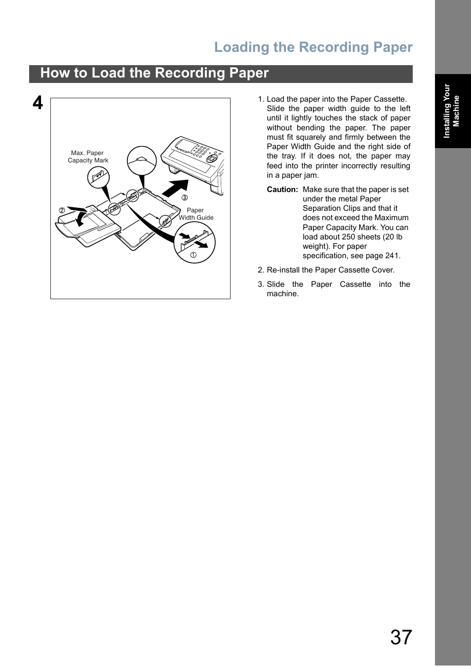 Loading the recording paper, How to load the recording paper | Panasonic DX-800 User Manual | Page 37 / 256