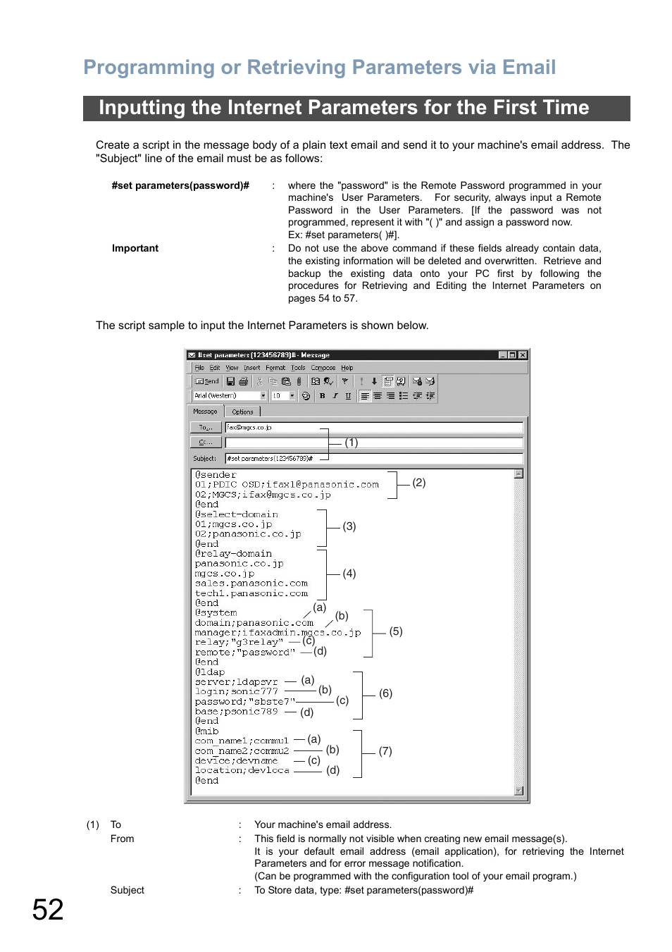 Programming or retrieving parameters via email | Panasonic DX-800 User Manual | Page 52 / 256