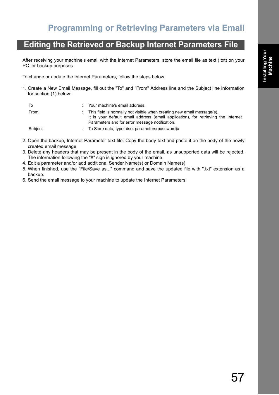 Programming or retrieving parameters via email | Panasonic DX-800 User Manual | Page 57 / 256